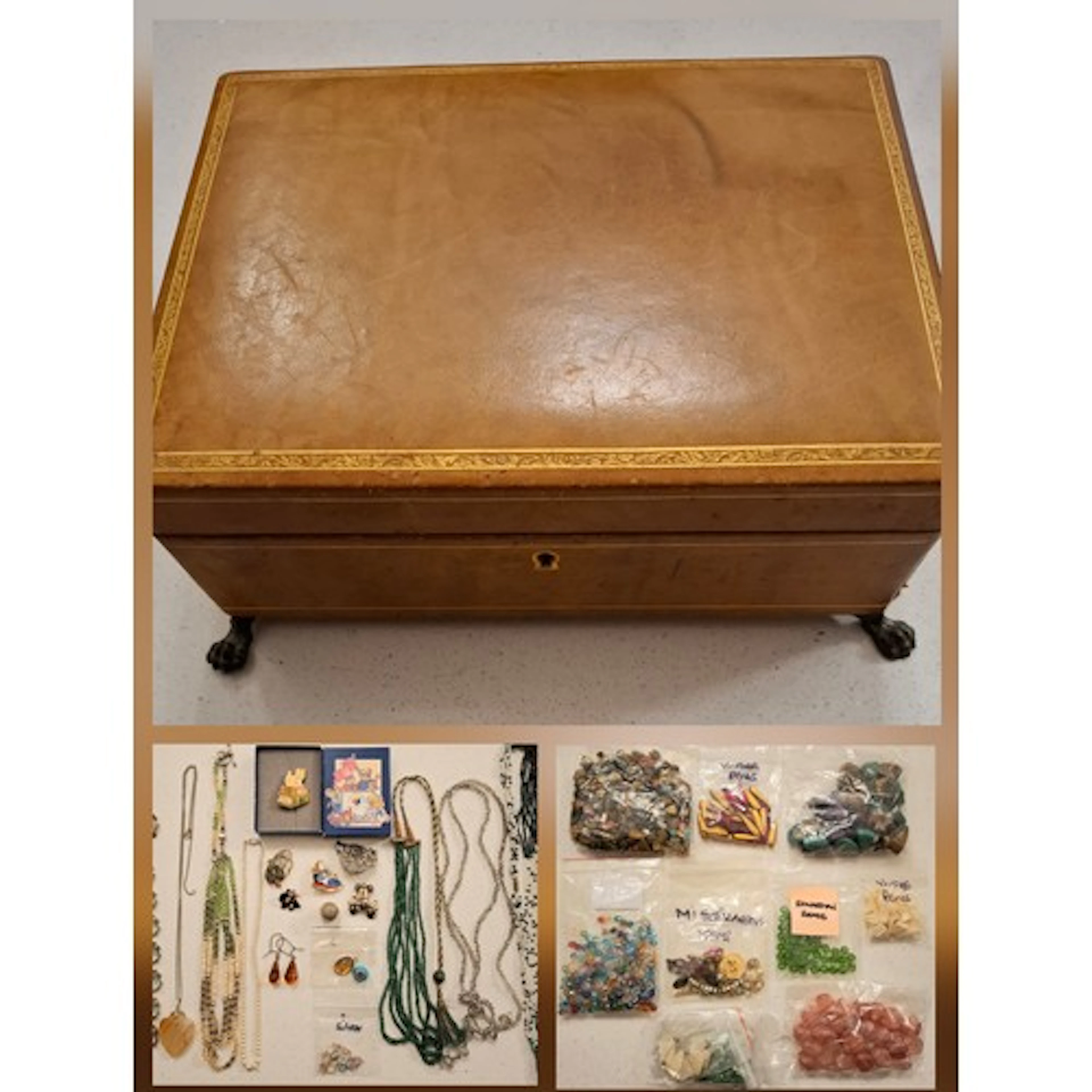A vintage Swiss brown leather Reuge musical jewellery chest ...