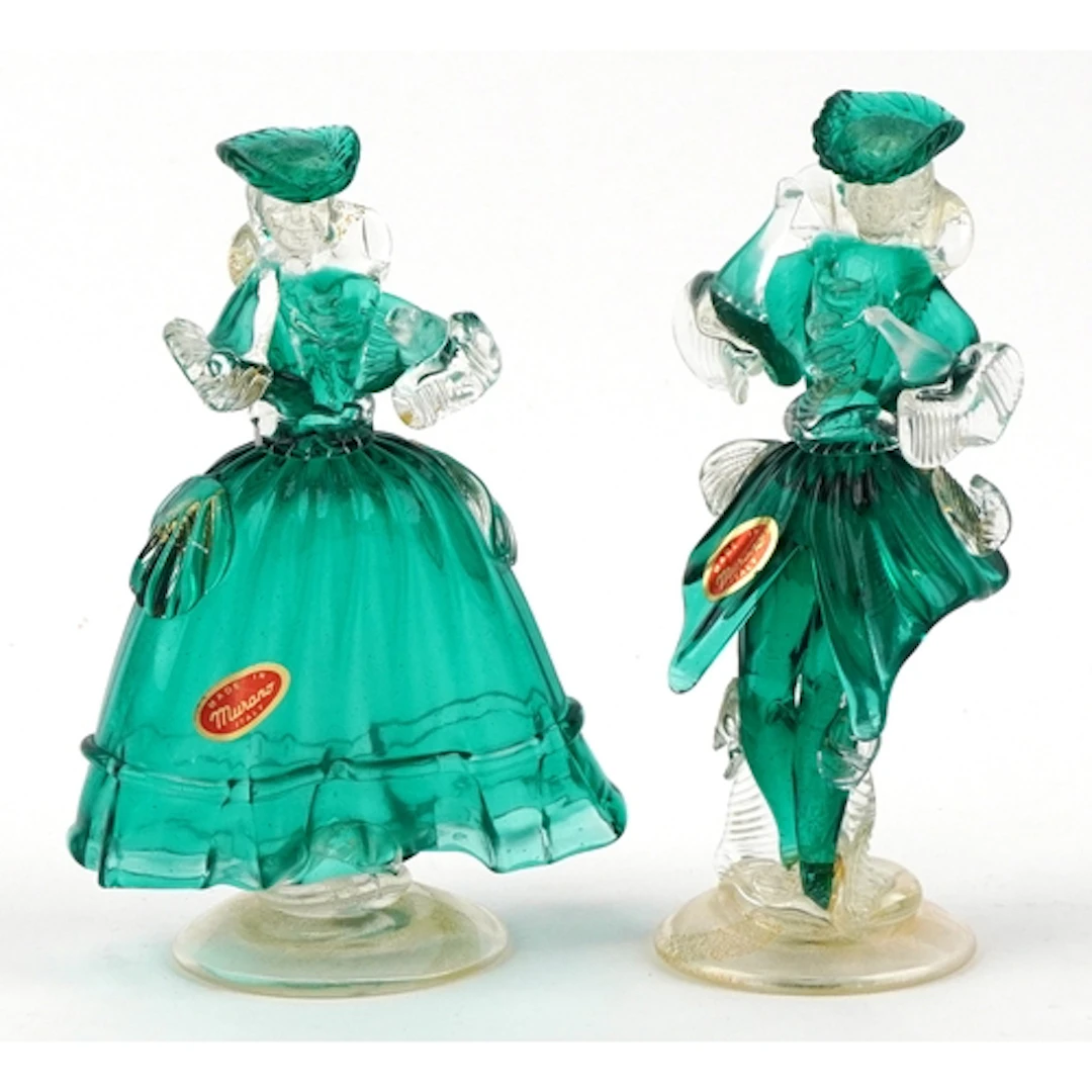 Two vintage Murano glass figurines, 20cm high.