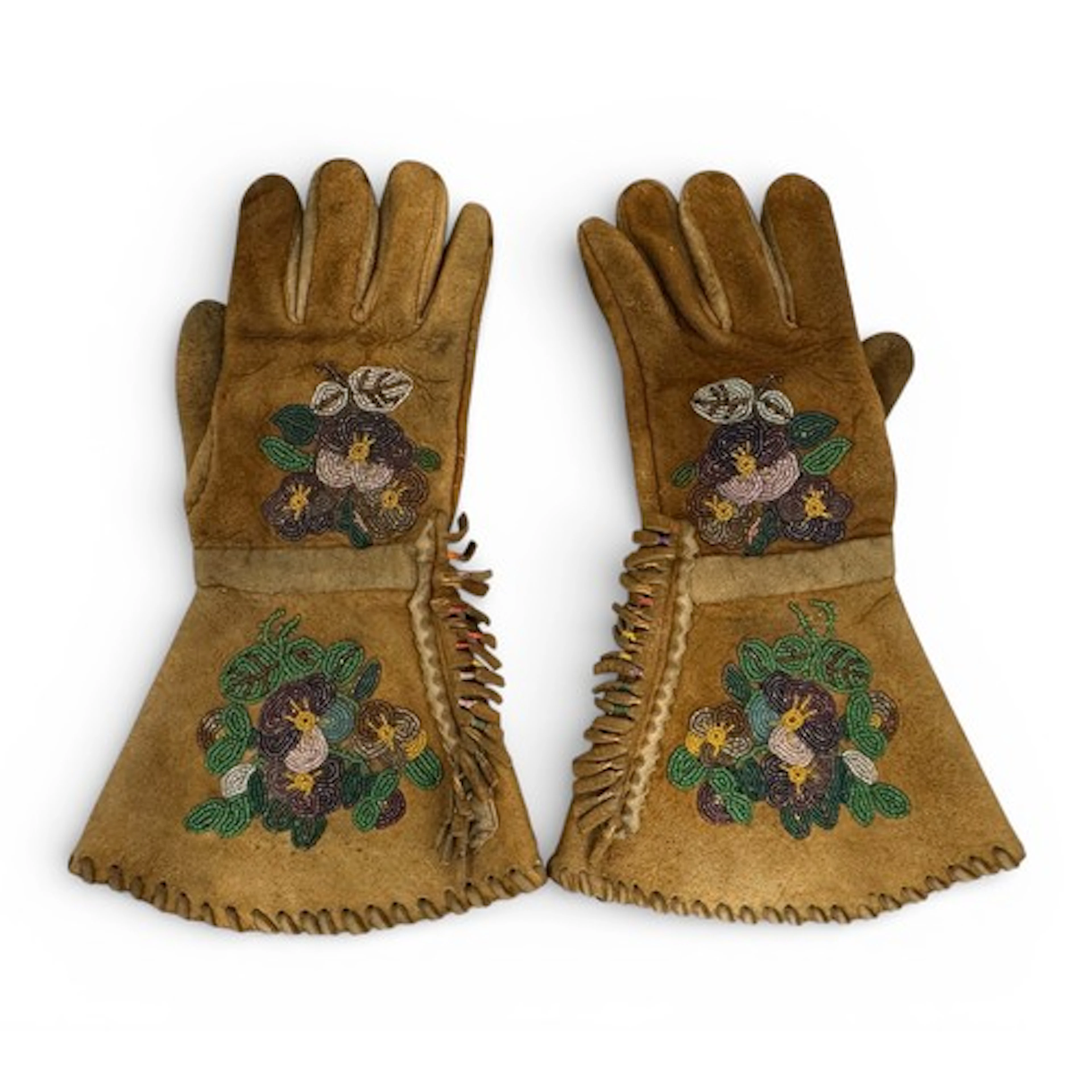 A pair of Native Canadian bead work embroidered gloves/gaunt...