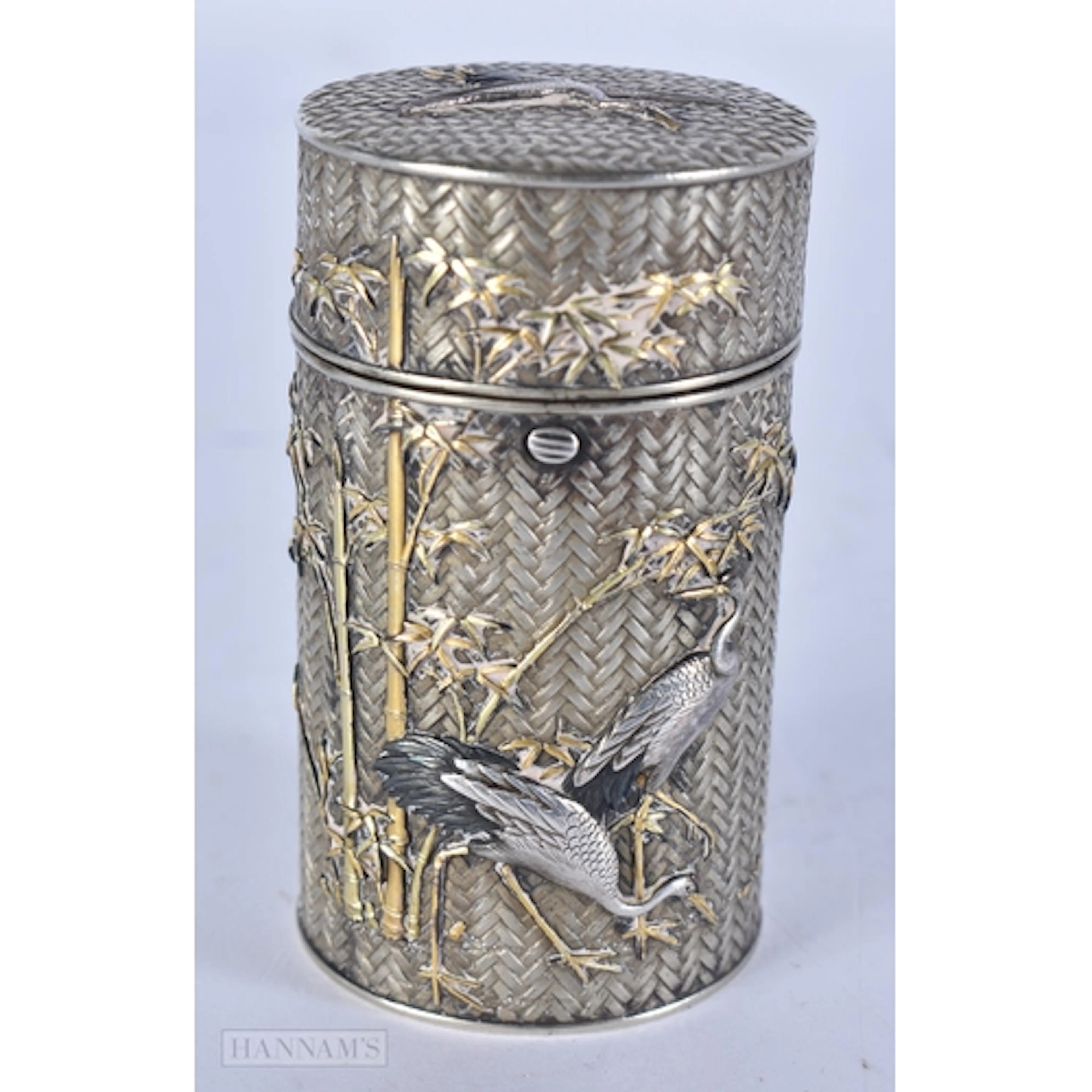 A 19TH CENTURY JAPANESE MEIJI PERIOD SILVER CASED SCENT BOTT...