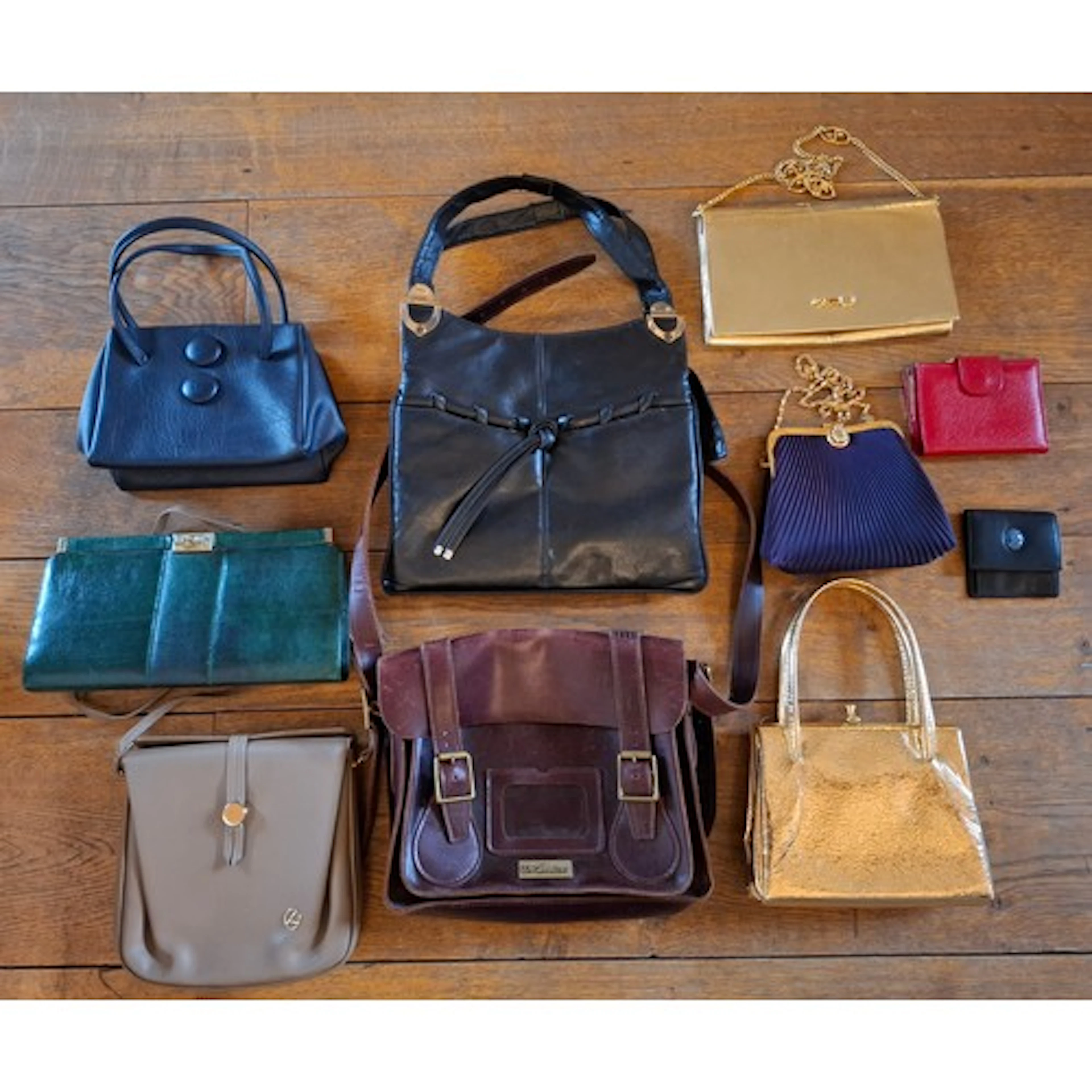 A group of vintage bags and purses to include a brown leathe...