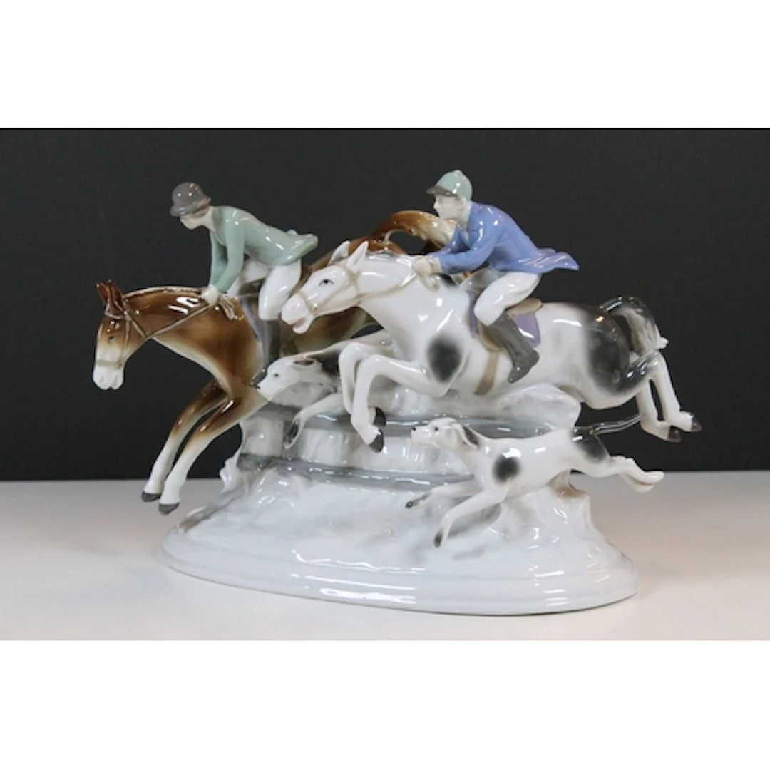 Carl Scheidig porcelain figural group, depicting horse racin...