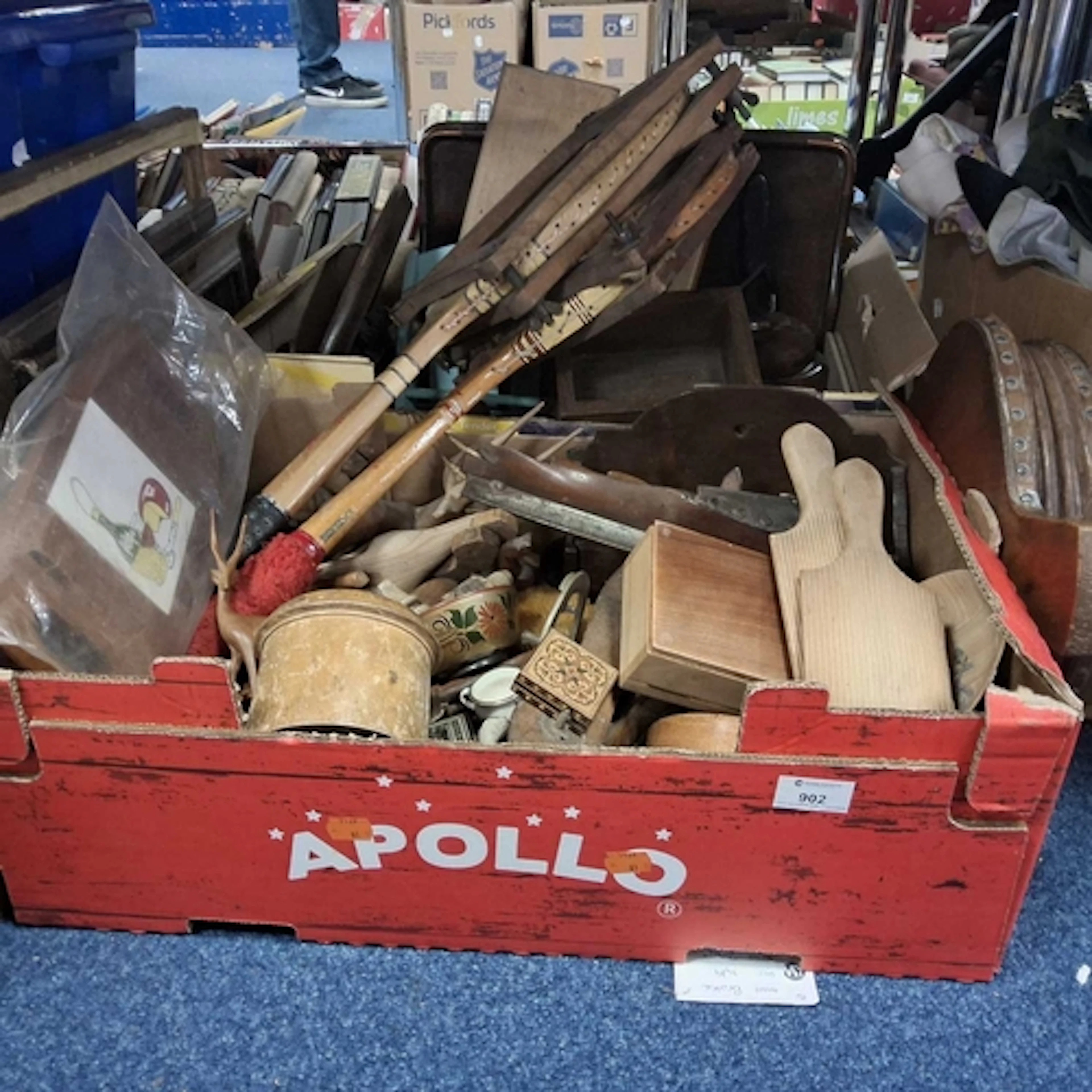 TWO BOXES AND LOOSE TREEN ETC to include a set of bellows, a...