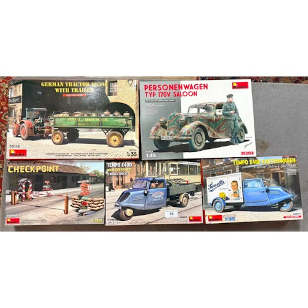 A group of five assorted MiniArt military model kits, 1:35 s...