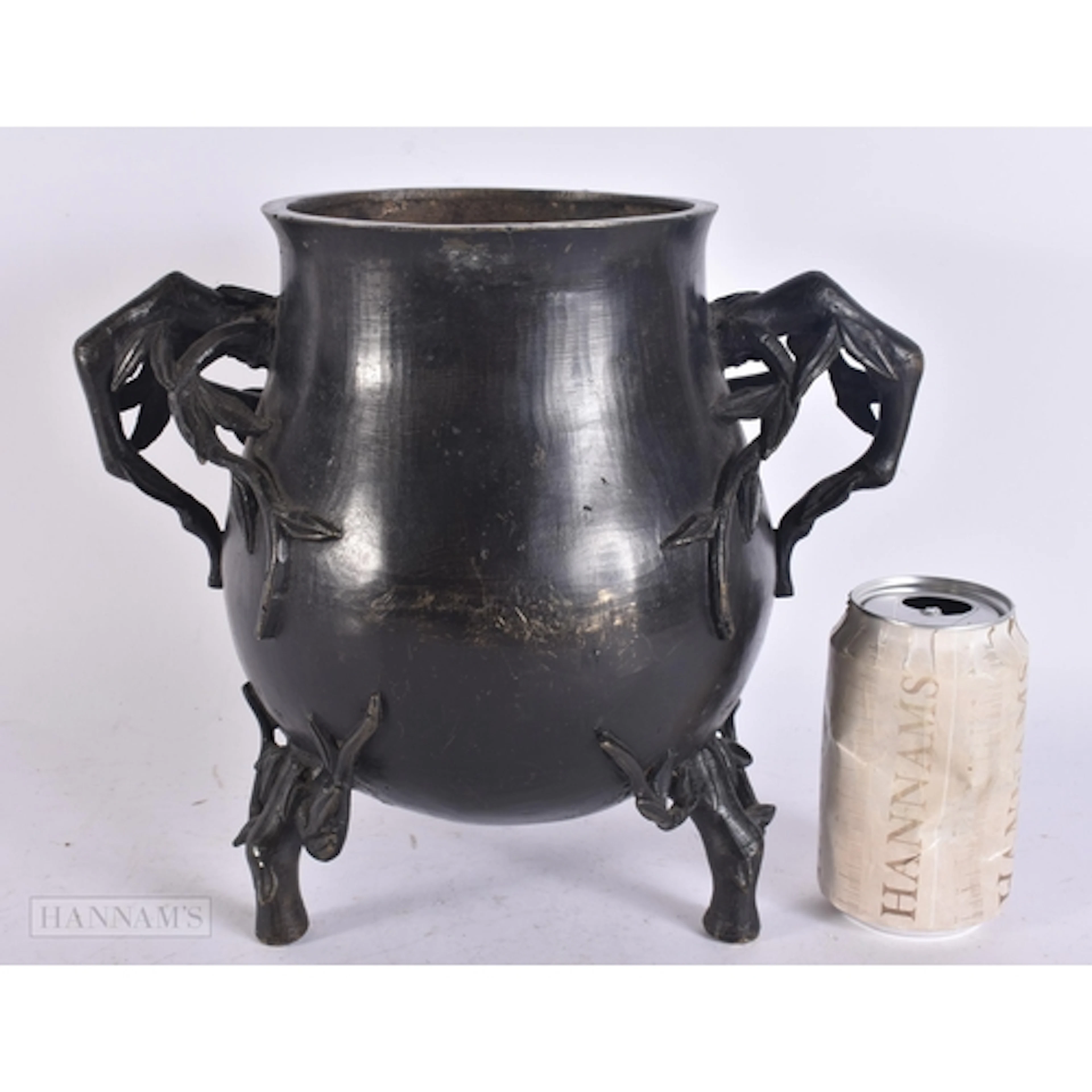 A LARGE 18TH/19TH CENTURY CHINESE TWIN HANDLED BRONZE CENSER...
