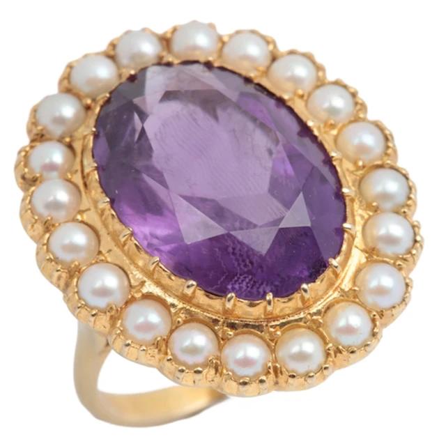 An amethyst and cultured pearl ring, circa 1971, of cluster ...