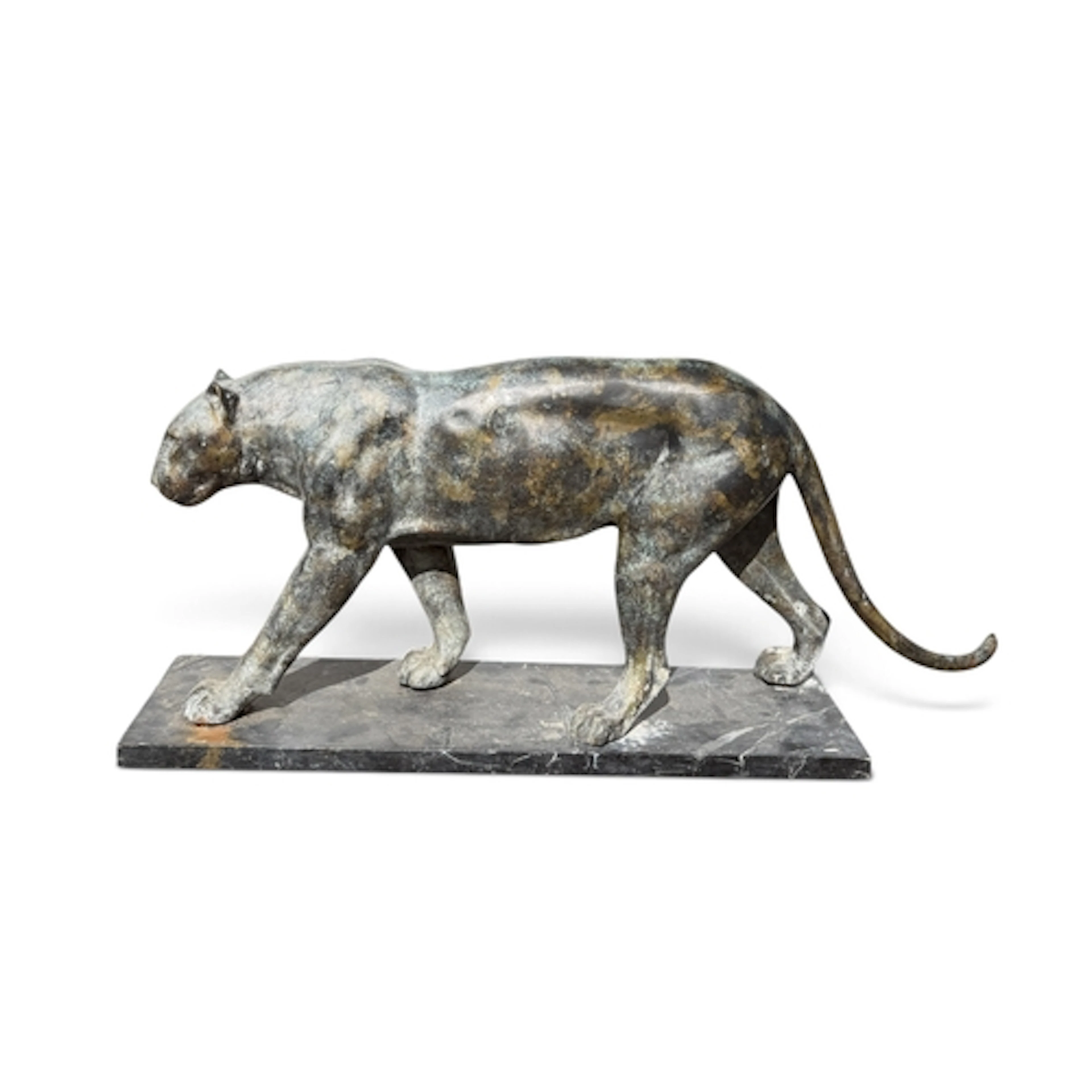 A BRONZE SCULPTURE OF A PANTHER 100cm x 45cm including base....