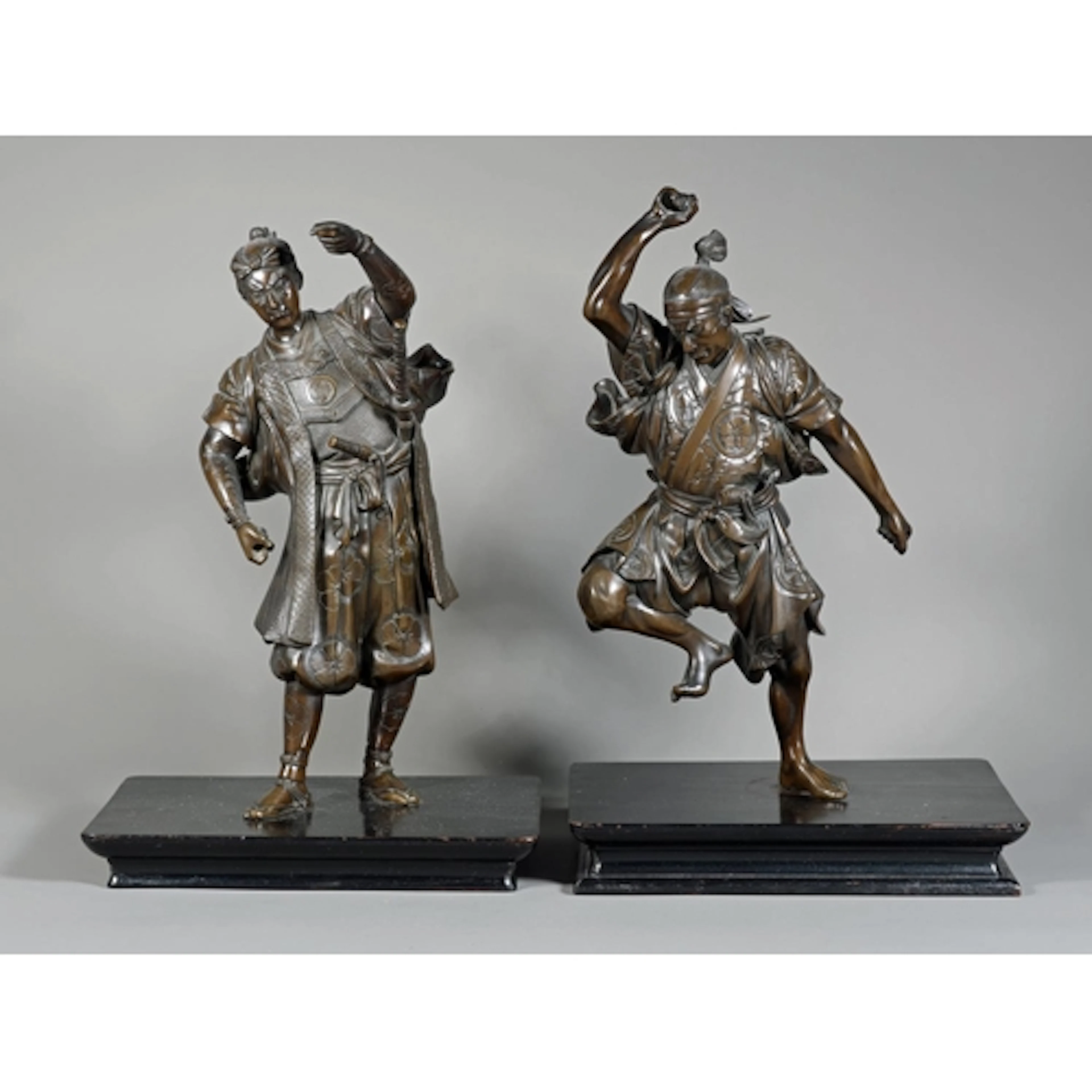 Pair of antique Japanese cast bronze models of Samurai warri...