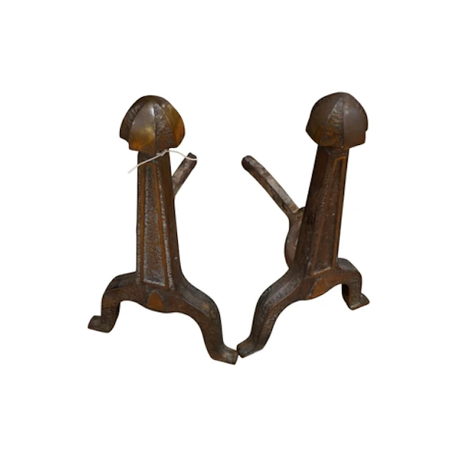 A pair of Arts and Crafts andirons, 46cm high