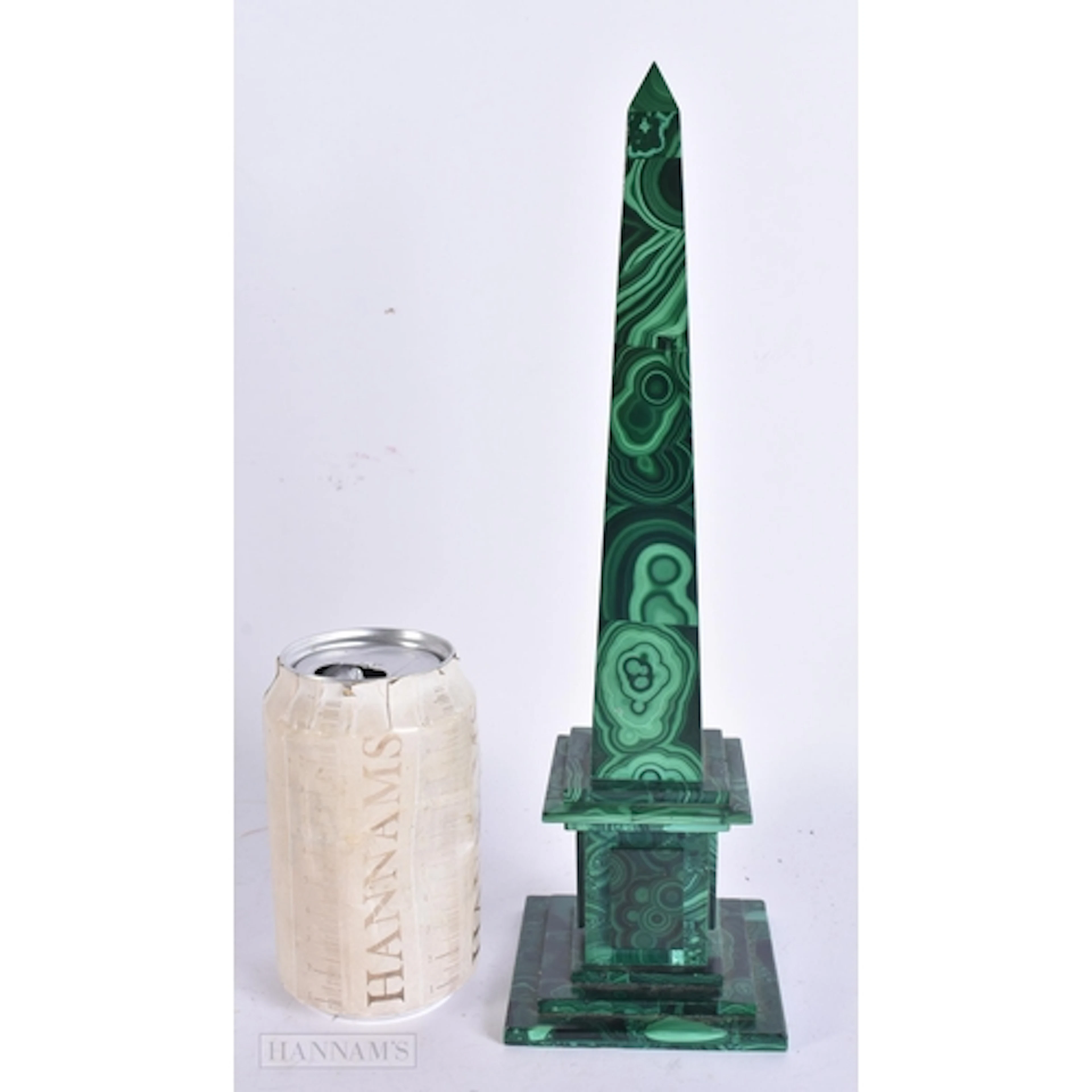 A 19TH CENTURY GRAND TOUR CARVED MALACHITE OBELISK. 29.5 cm ...