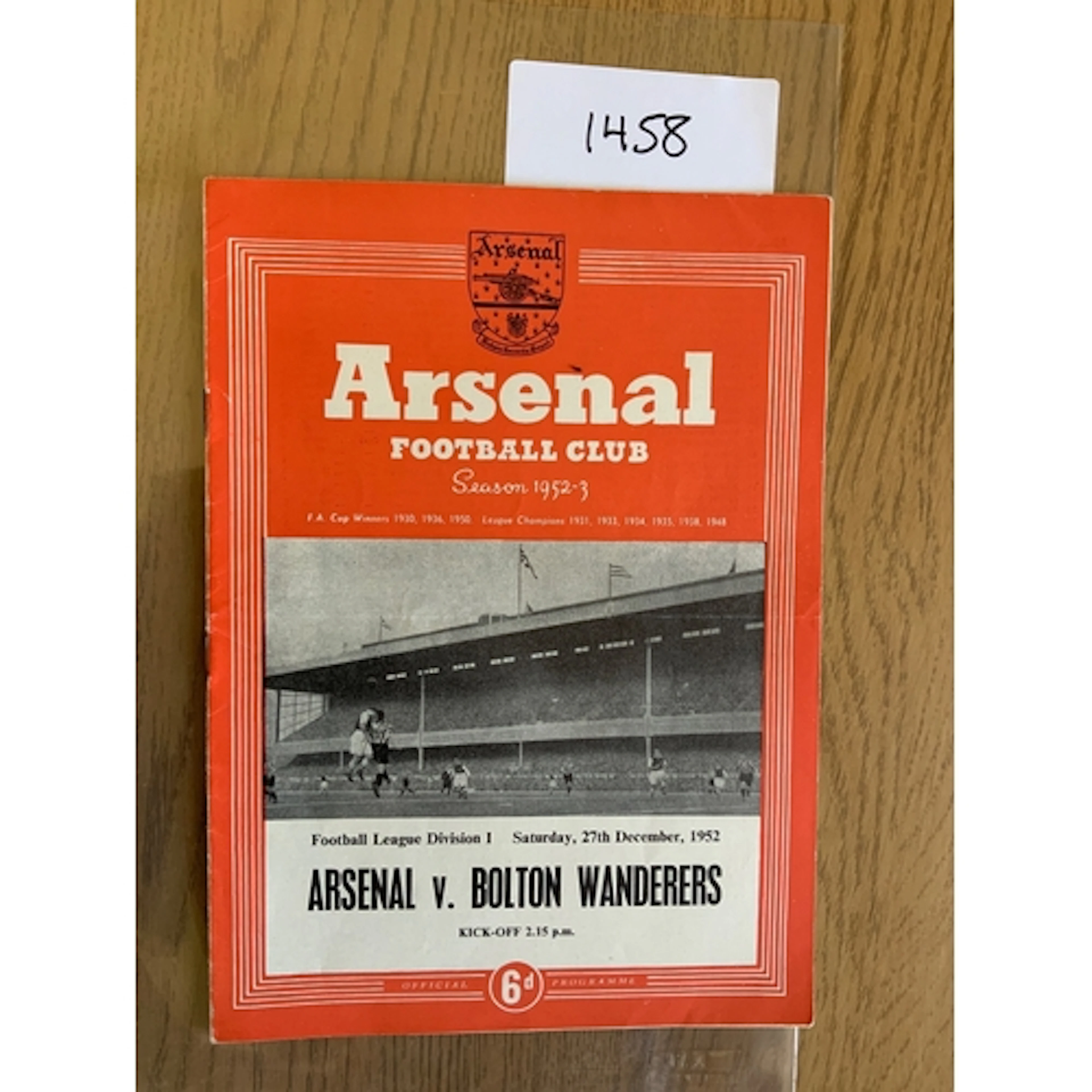 52/53 Arsenal v Bolton Wanderers Postponed Football Programm...