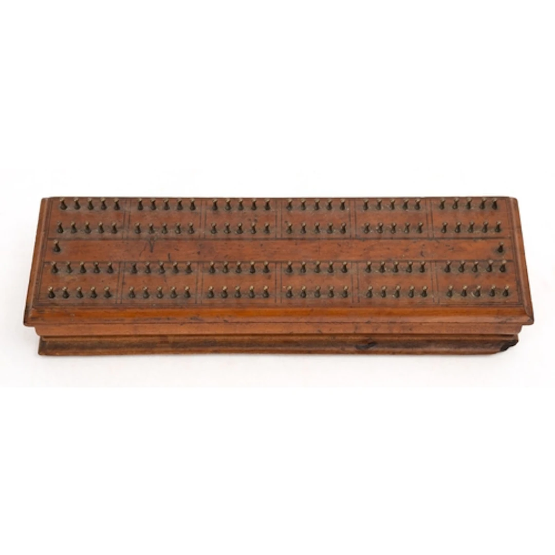 A Victorian burr walnut and brass 'Hedgehog' cribbage board....
