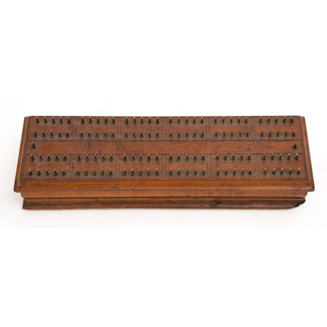 A Victorian burr walnut and brass 'Hedgehog' cribbage board....