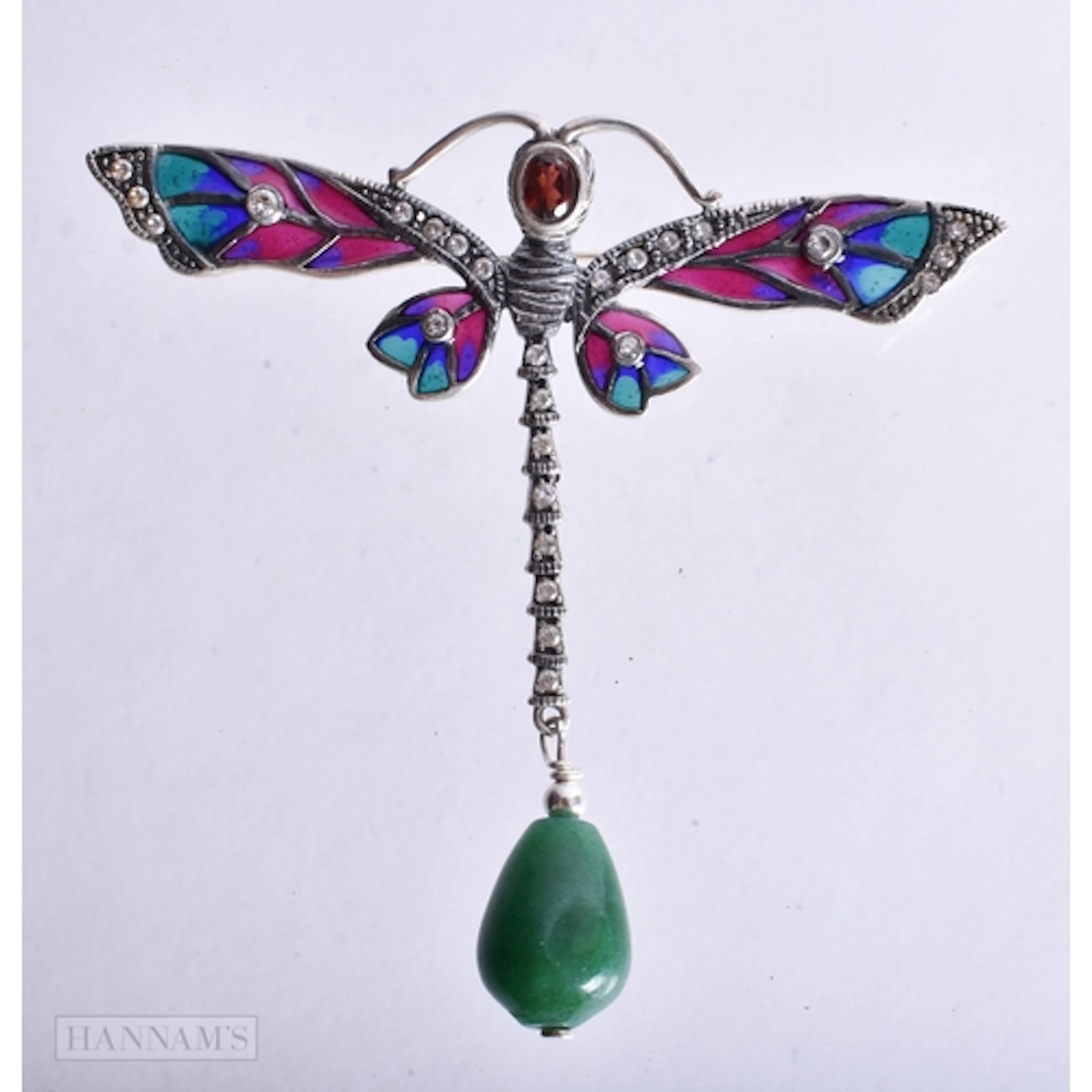 A Sterling Silver Plique A Jour Dragonfly Brooch. 6.8 cm x 6...