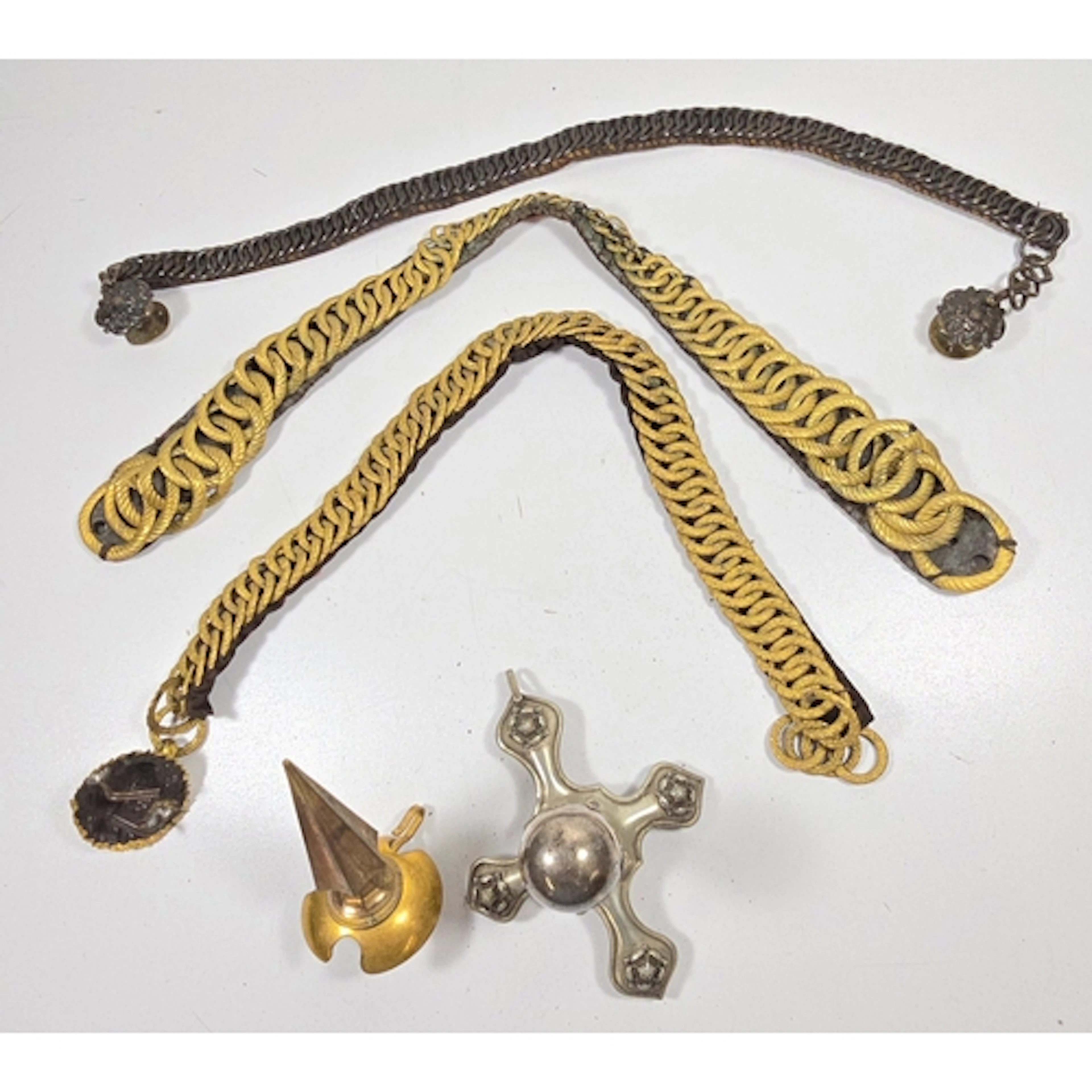 Two gilt chin chains for military helmets, one with roped li...