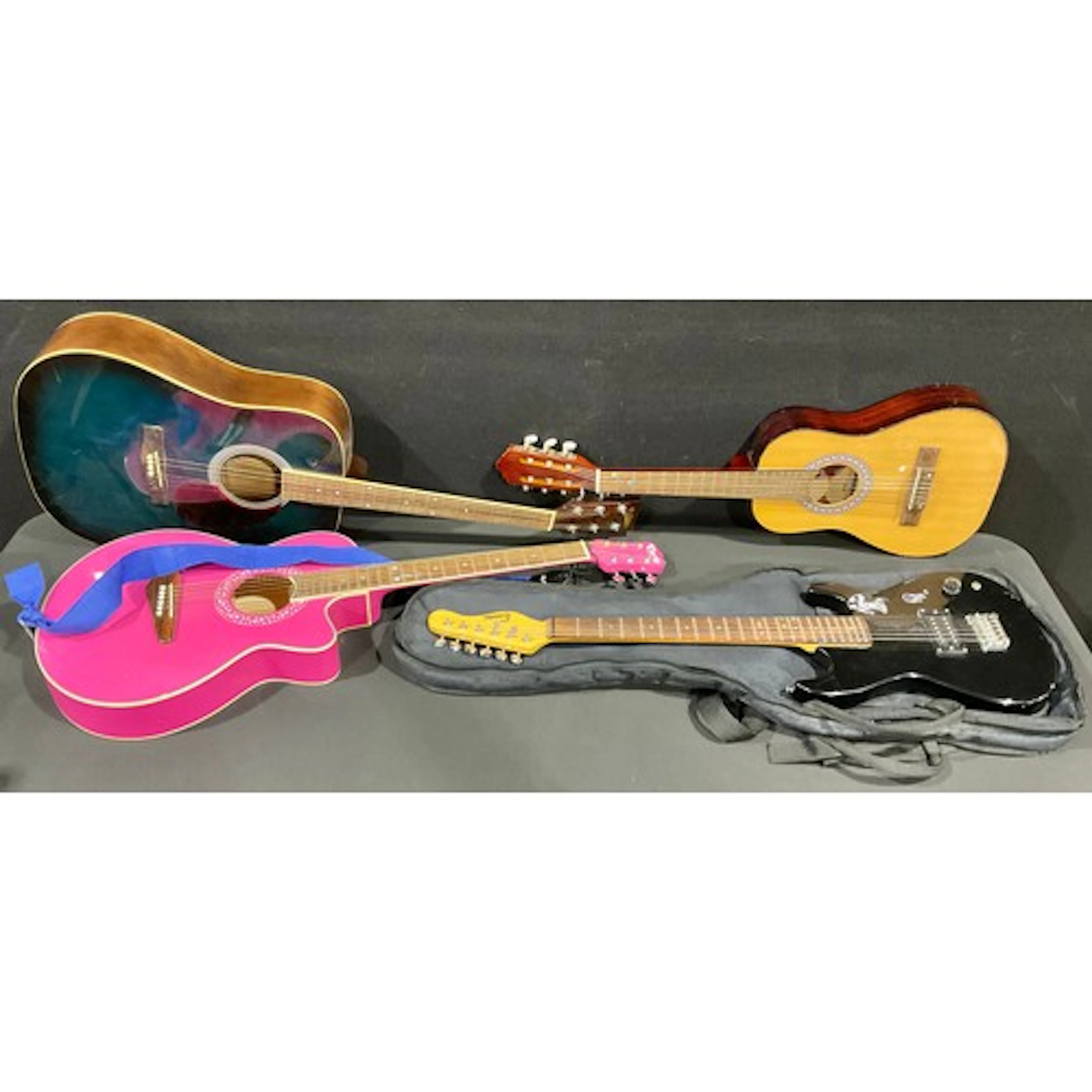 An Encore electric glossed guitar, in travel case; another, ...