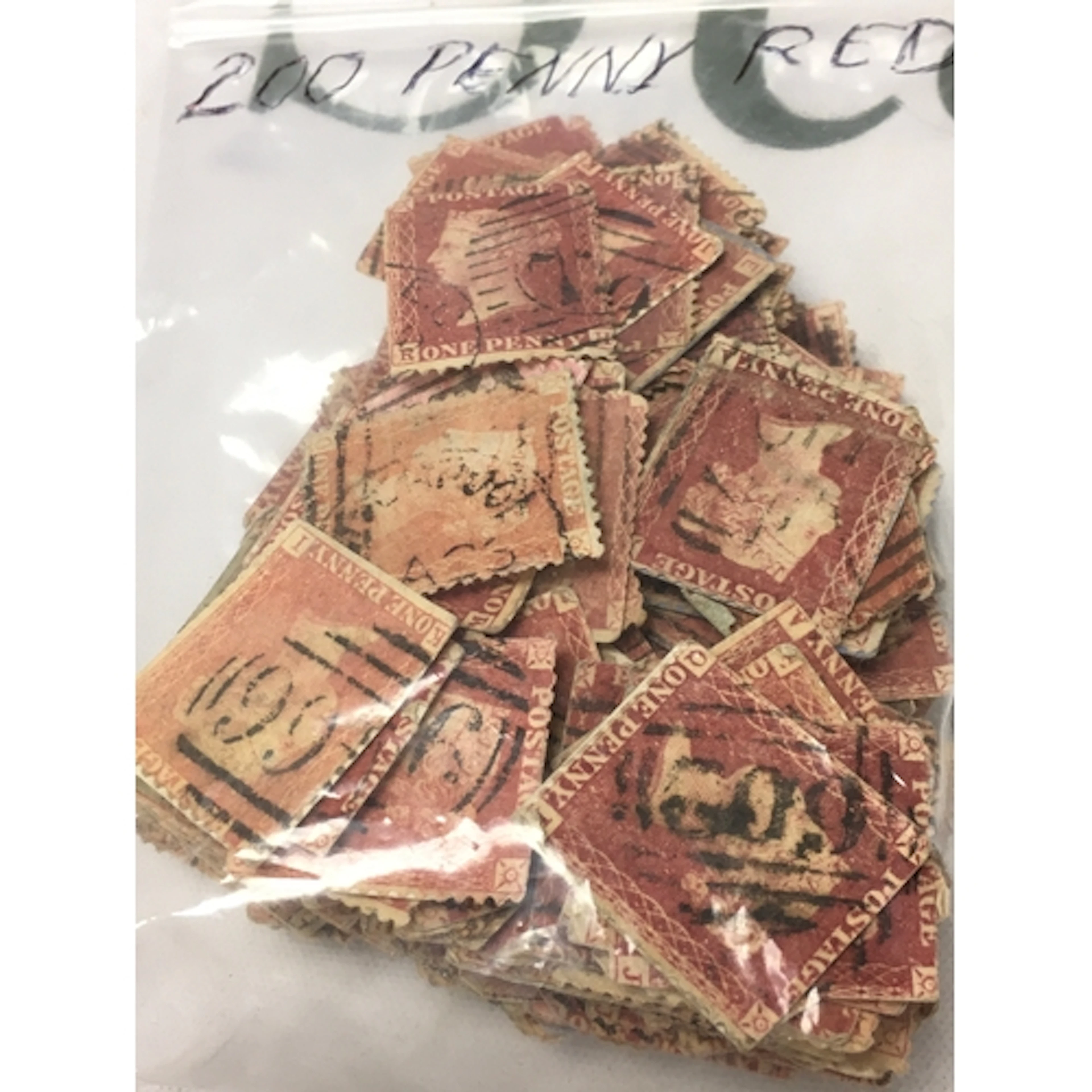 Lot of 200+ Queen Victoria Penny Red stamps 1840-1850s, used...