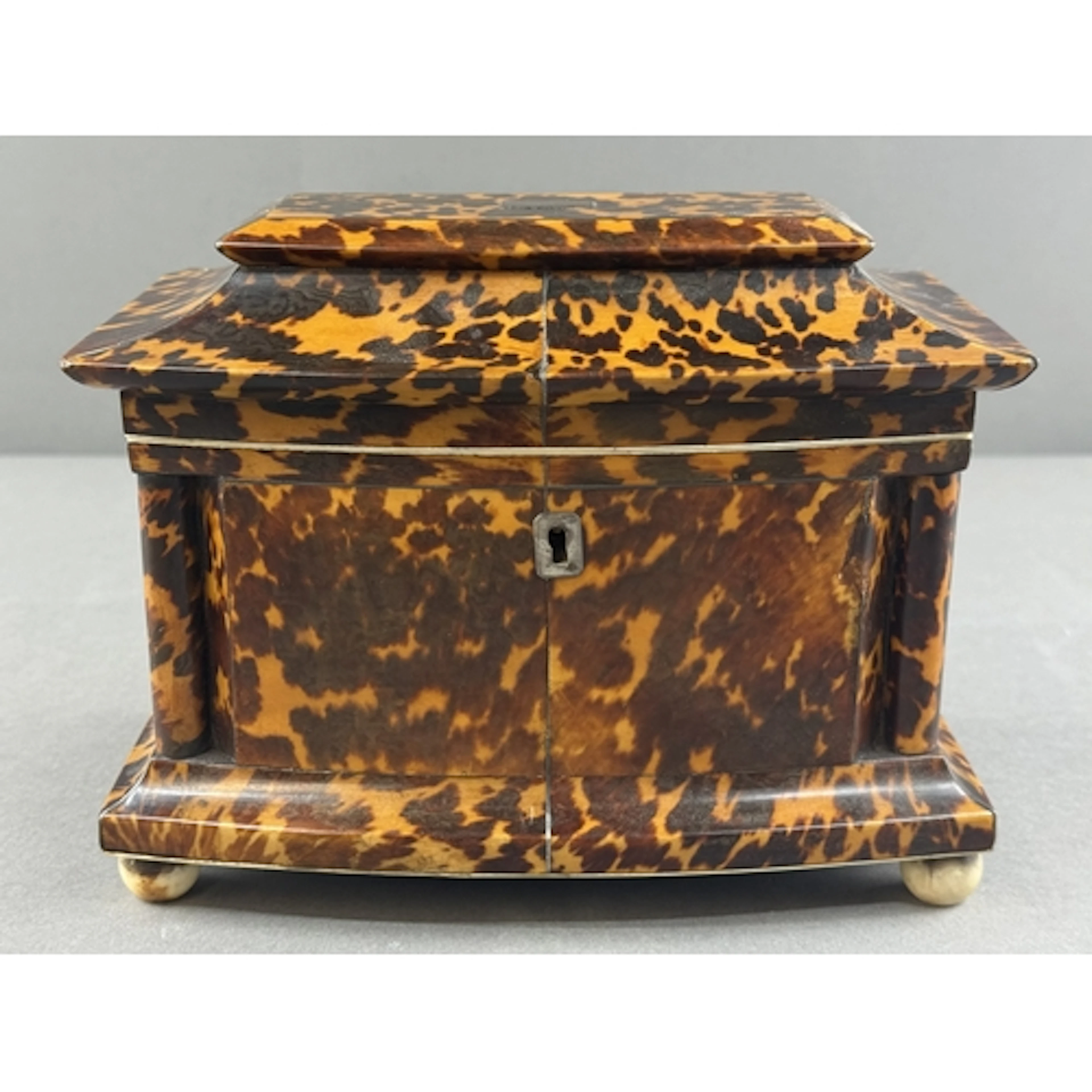 Woodenware/Boxes- Early Victorian tortoiseshell bow fronted ...