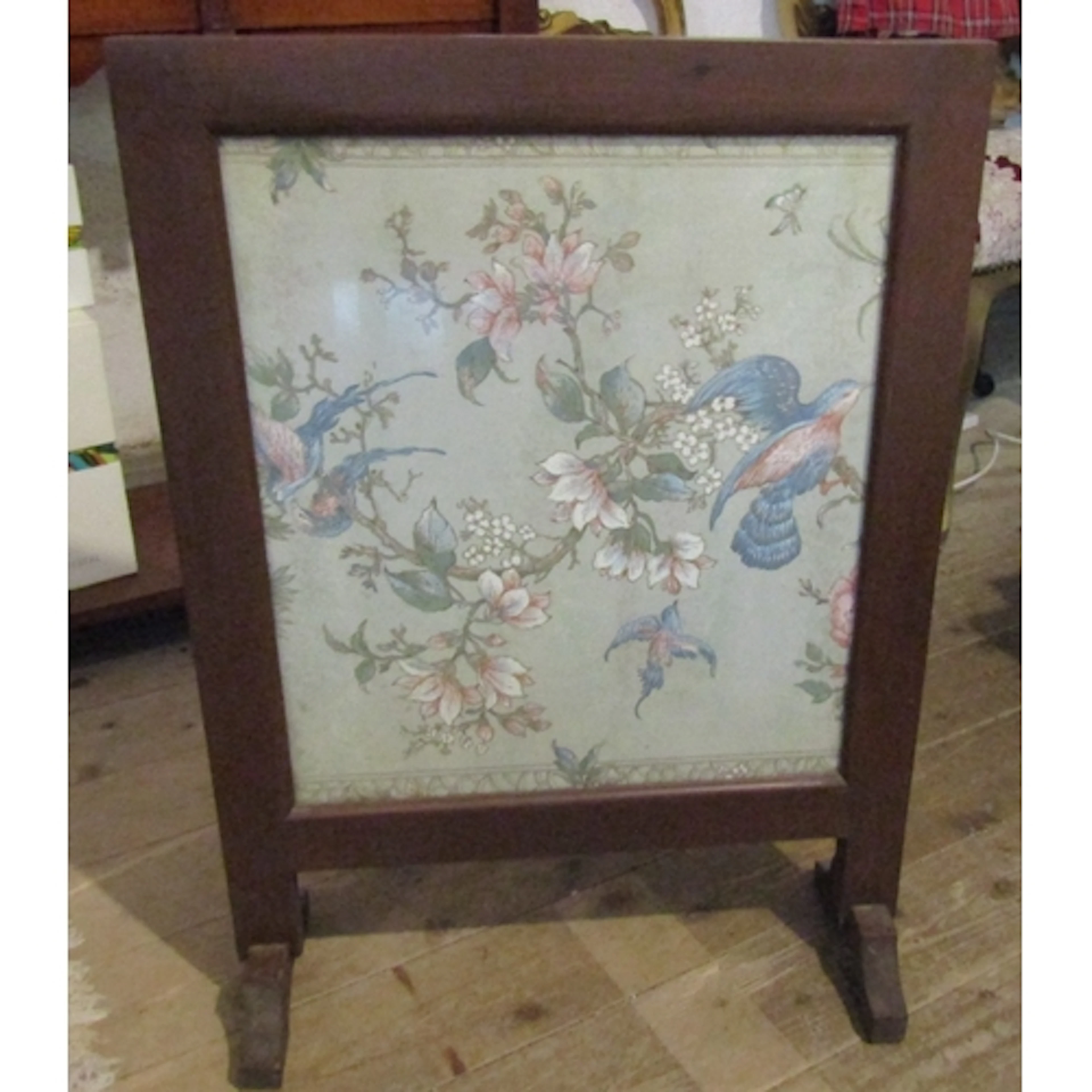 Needle Point Panel Decorated Fire Screen Oak Framed Approxim...