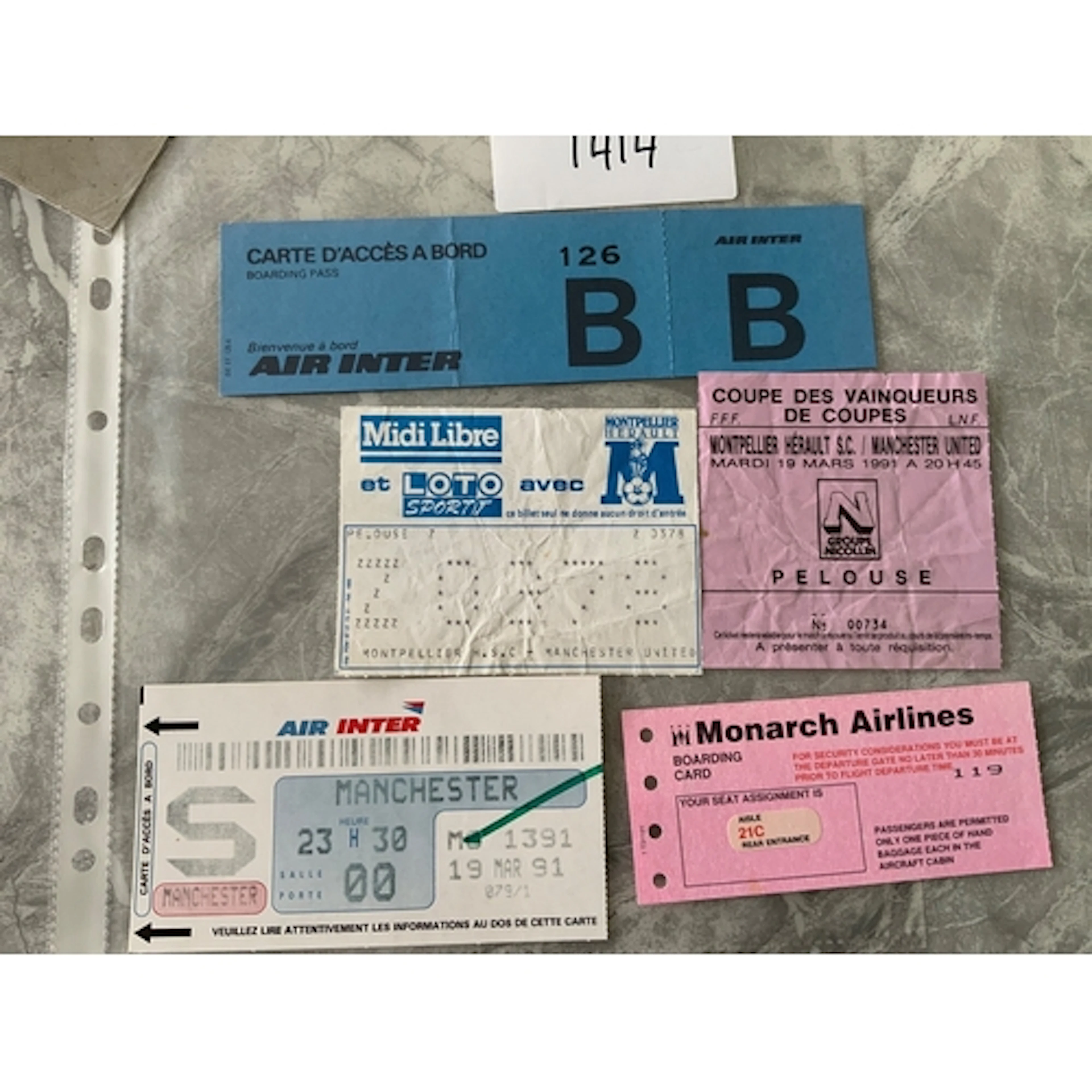 1991 Montpellier v Manchester United Football Ticket: ECWC m...