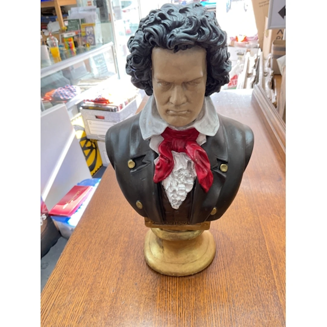 Painted bust of Beethoven.