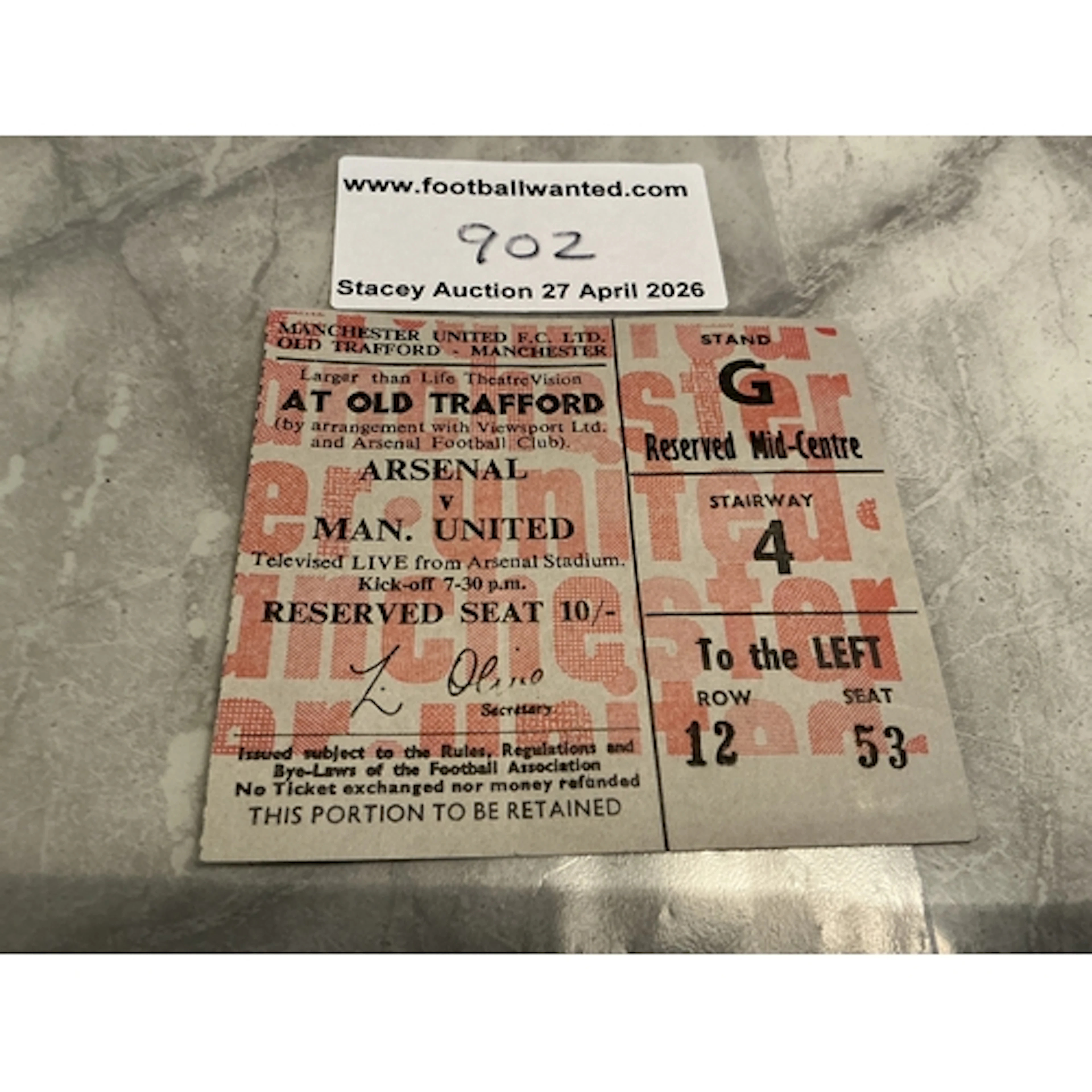66/67 Manchester United v Arsenal Beam Back Football Ticket:...