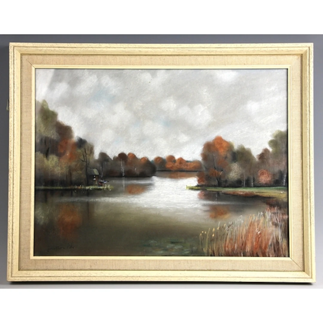 Jonathan Pike (British, b.1949), Lake landscape with boath...