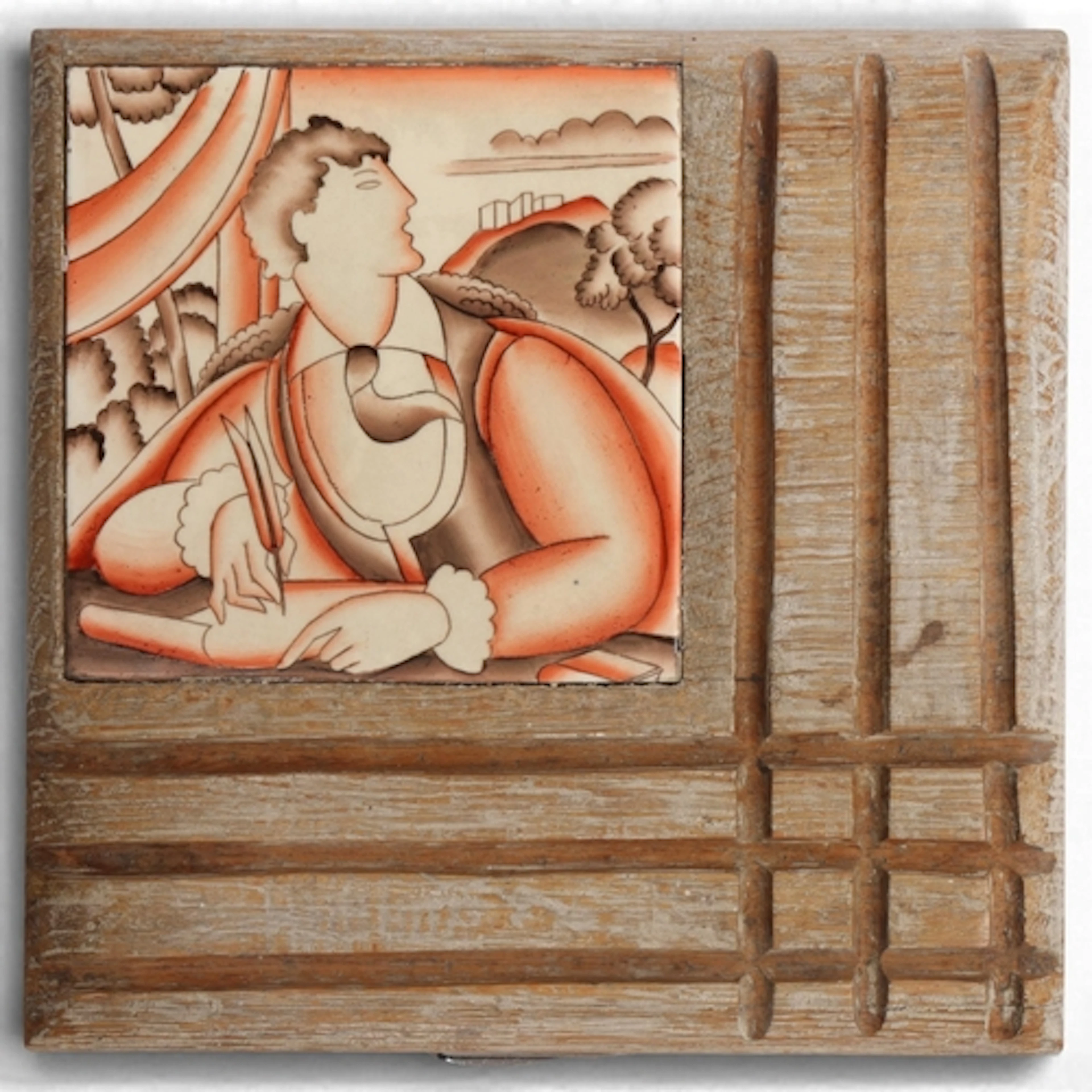 GIO PONTI, an Art Deco wooden box with inset tile by Ponti f...