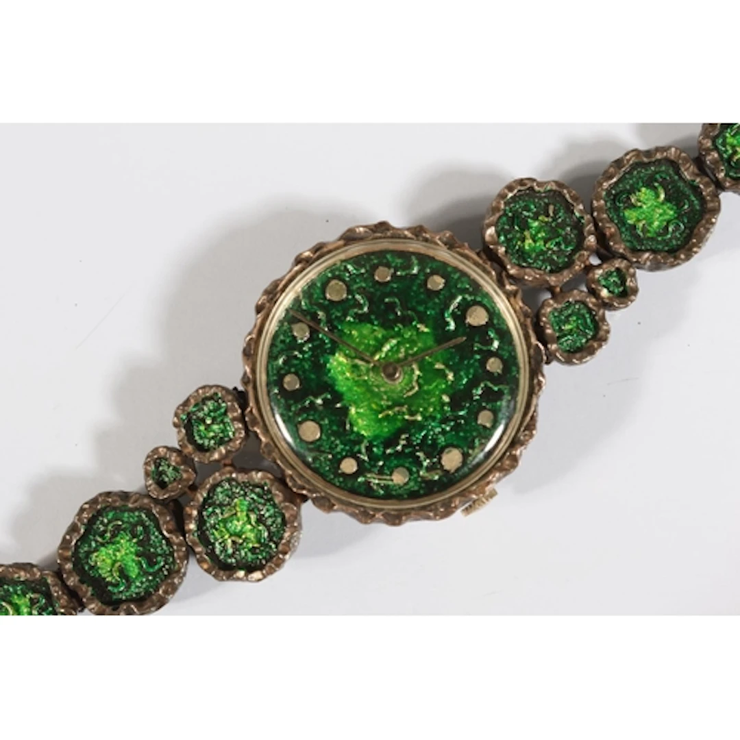 Contemporary silver and enamel wristwatch, the works stamped...