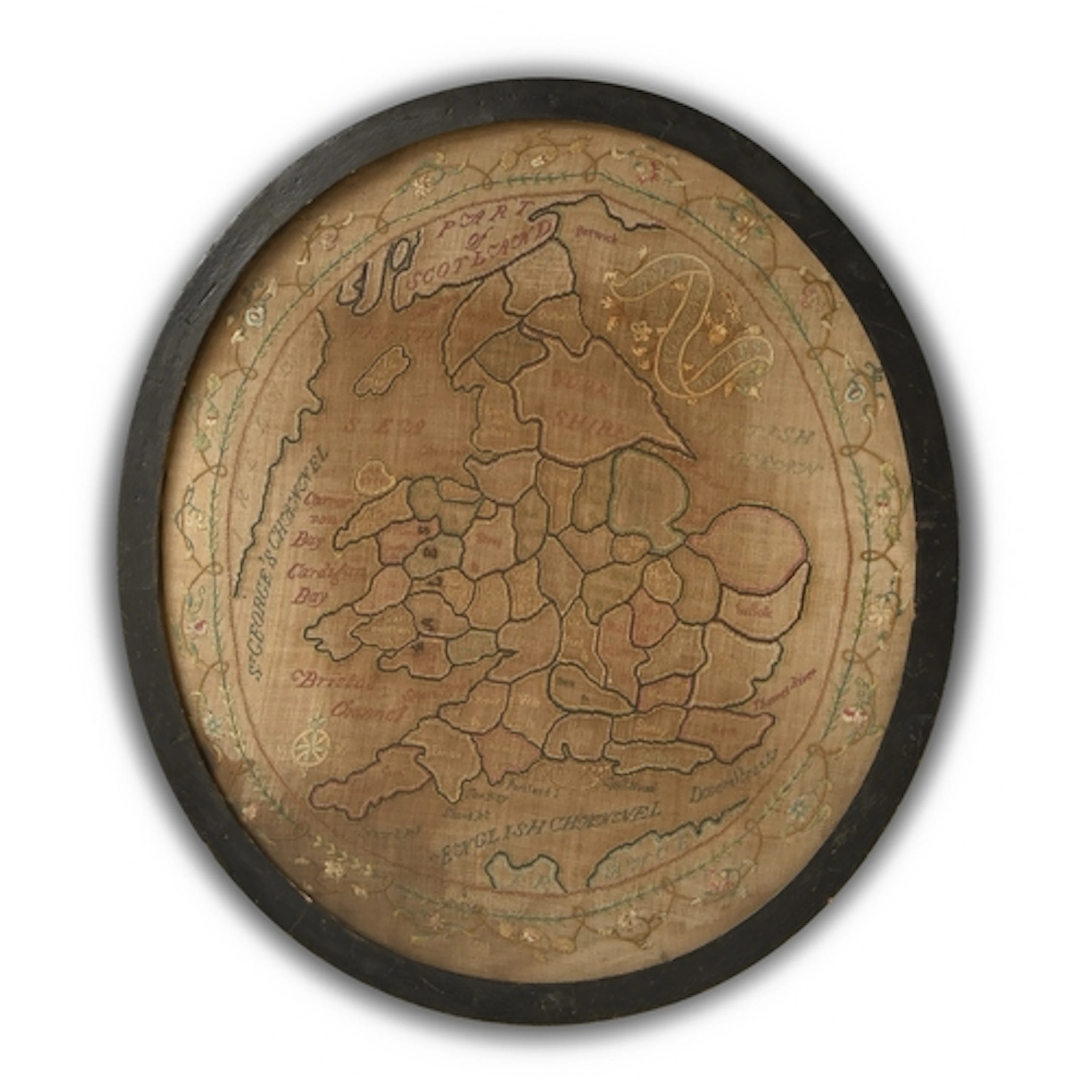 A Regency map sampler of England and Wales, worked in colour...