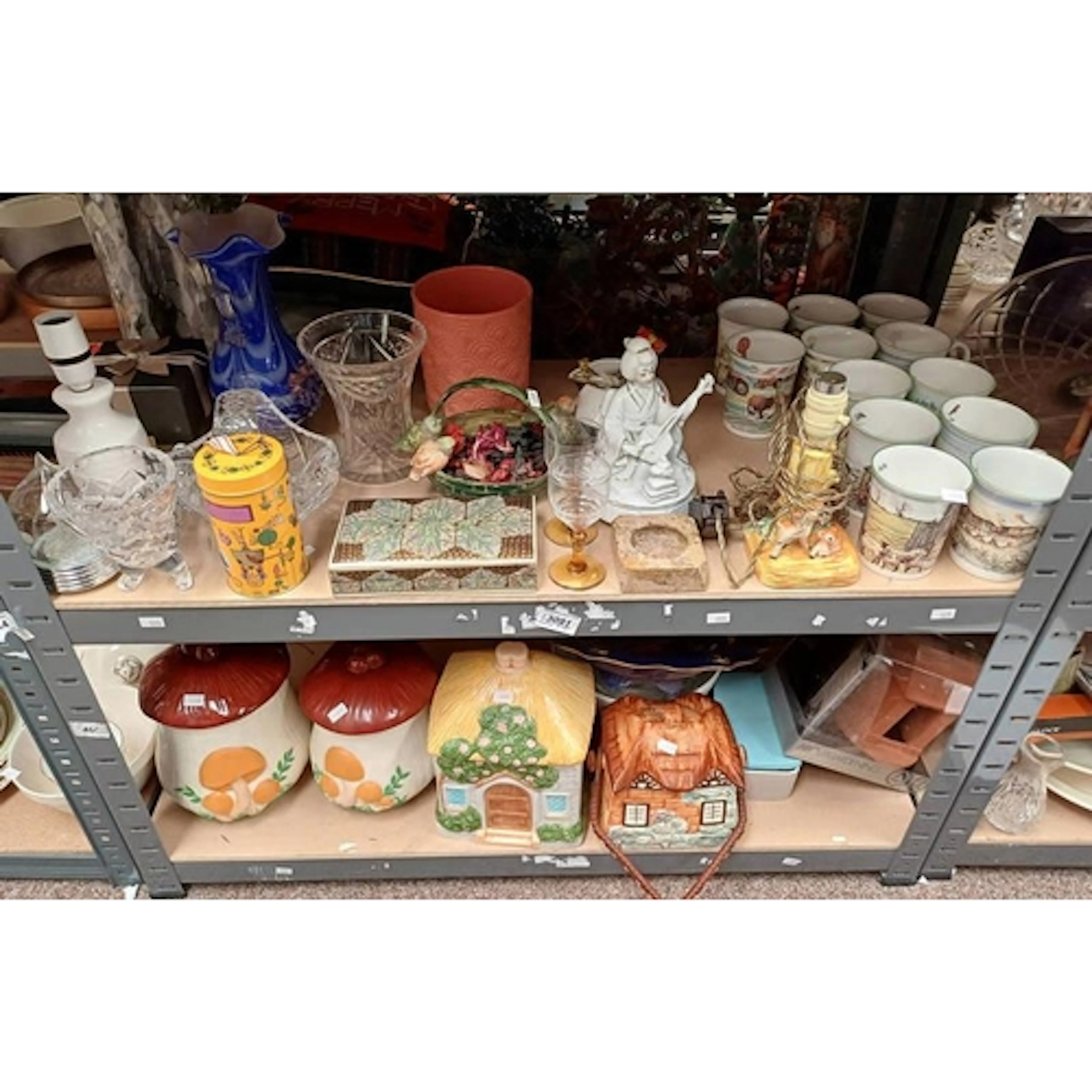 VARIOUS PORCELAIN STORAGE JARS, GLASSWARE, PORCELAIN TEASETS...