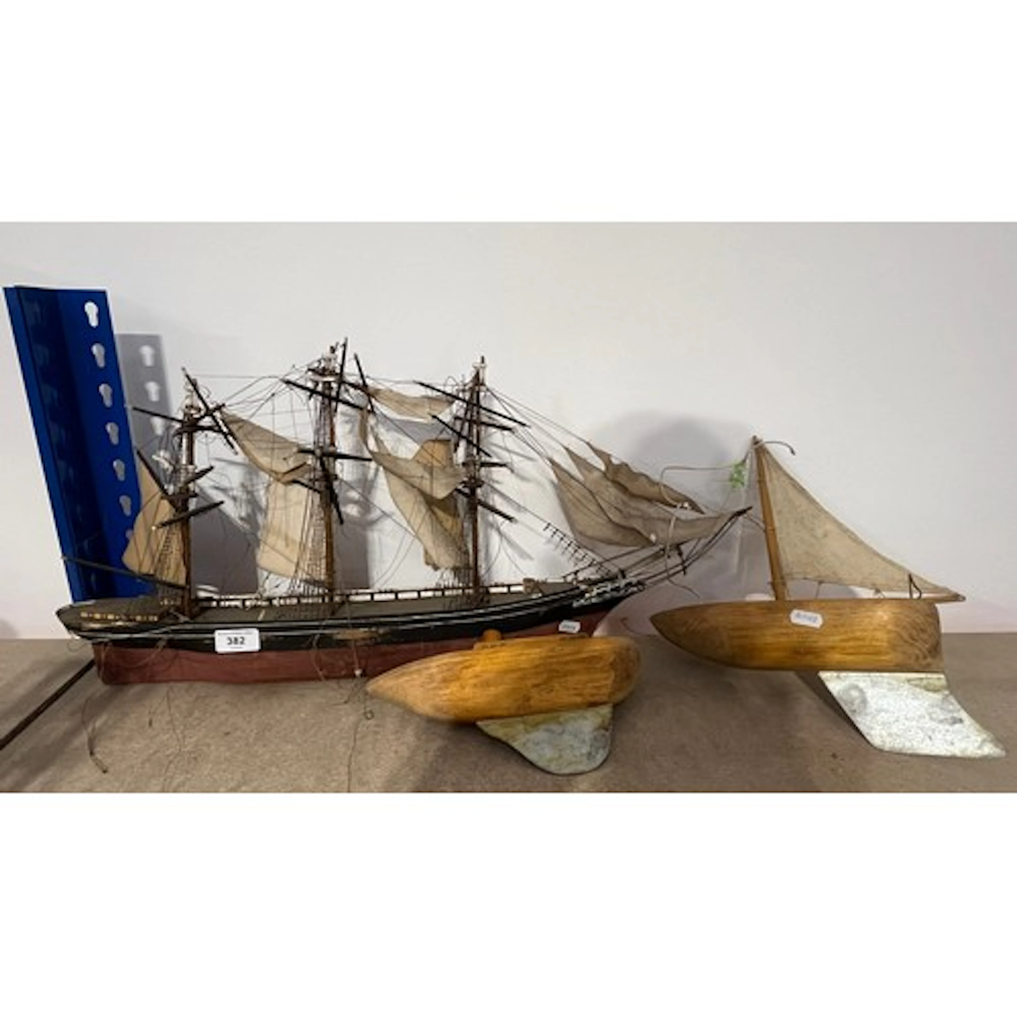 Model of a ship, pond yacht and another.