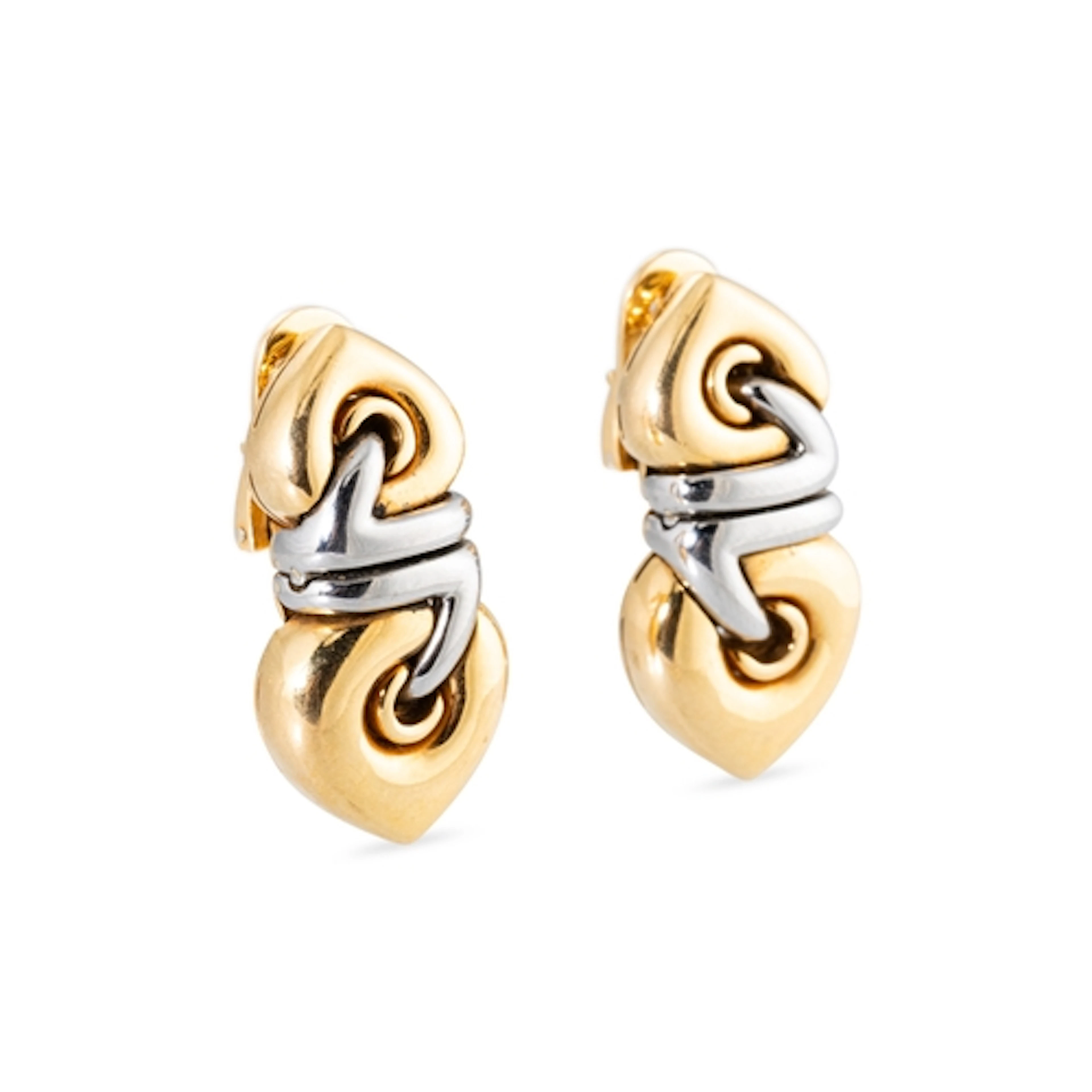 A PAIR OF BVLGARI 'DOPIO CUORE' EARRINGS, in 18ct yellow gol...