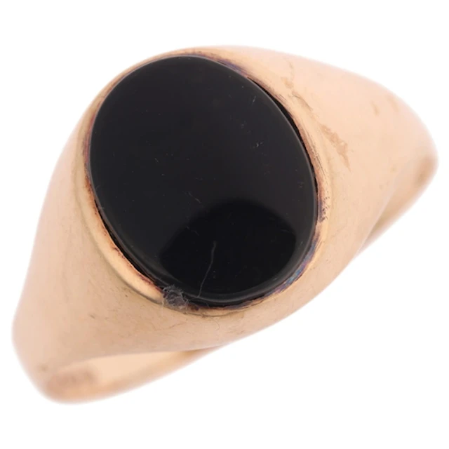 A Vintage 9ct gold black onyx signet ring, maker AK, London ...
