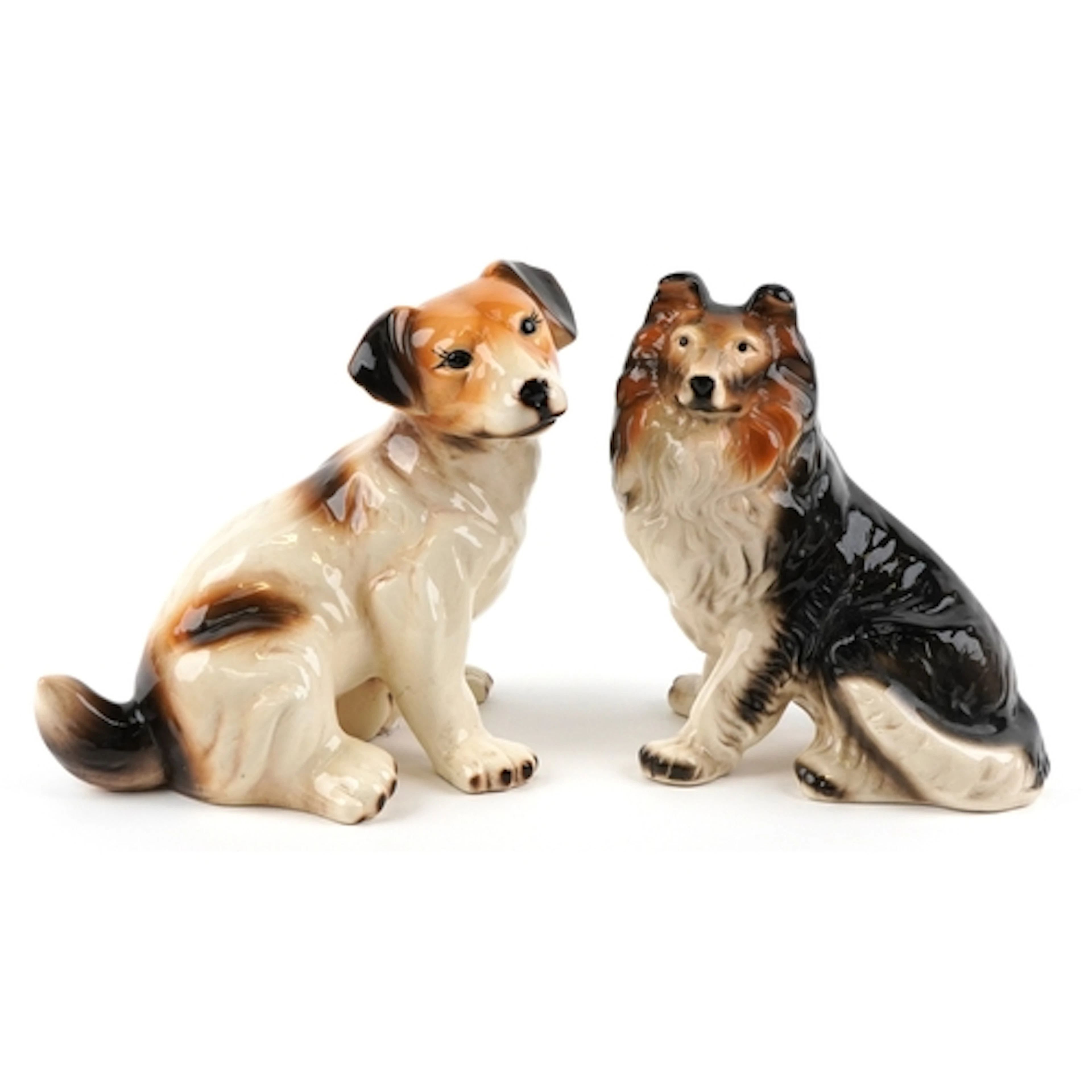 Two large ceramic studies of dogs comprising a Jack Russell ...