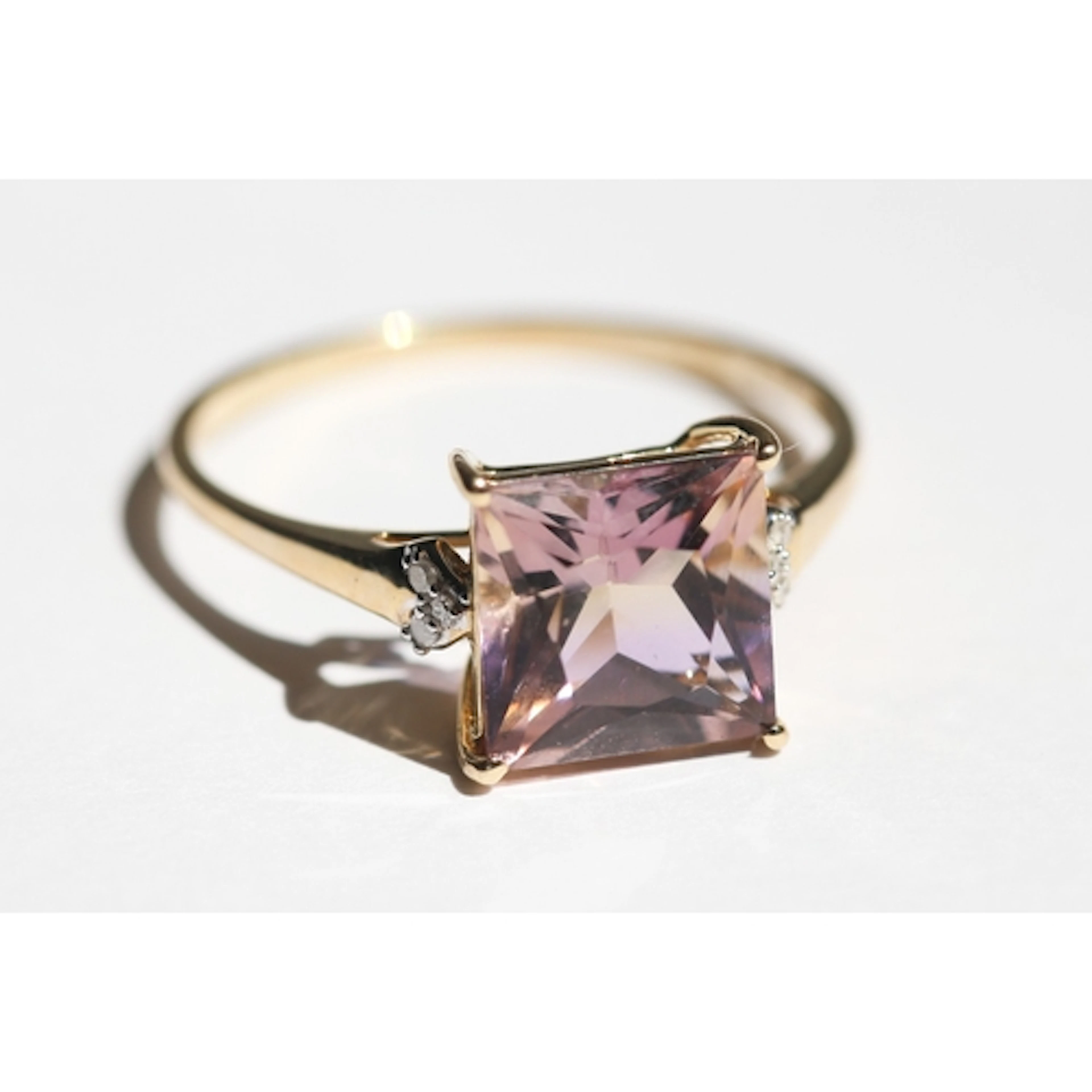 Ametrine Set Ring with Diamond Insets to Shoulders, Mounted ...