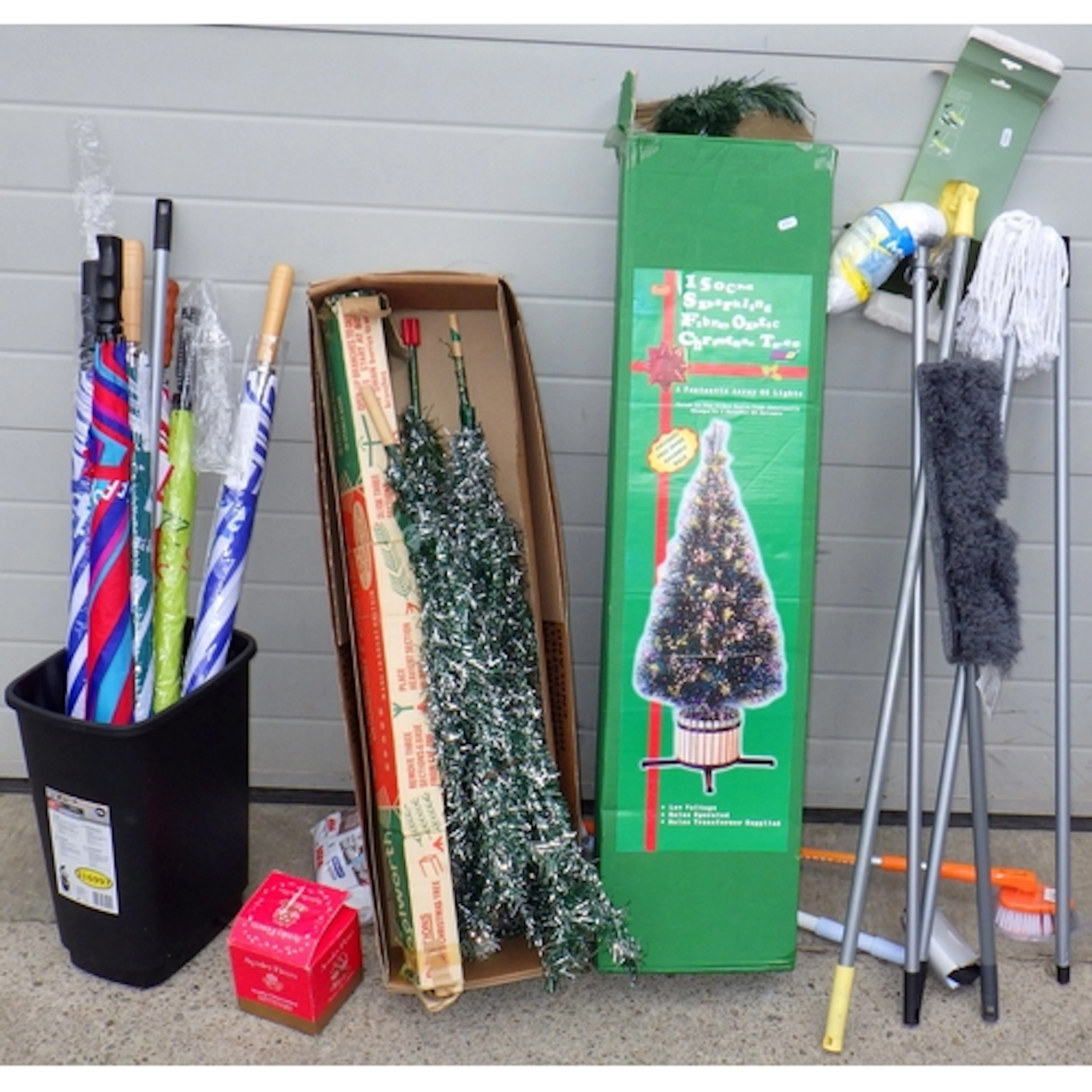 A qty of umbrella's Christmas tree etc