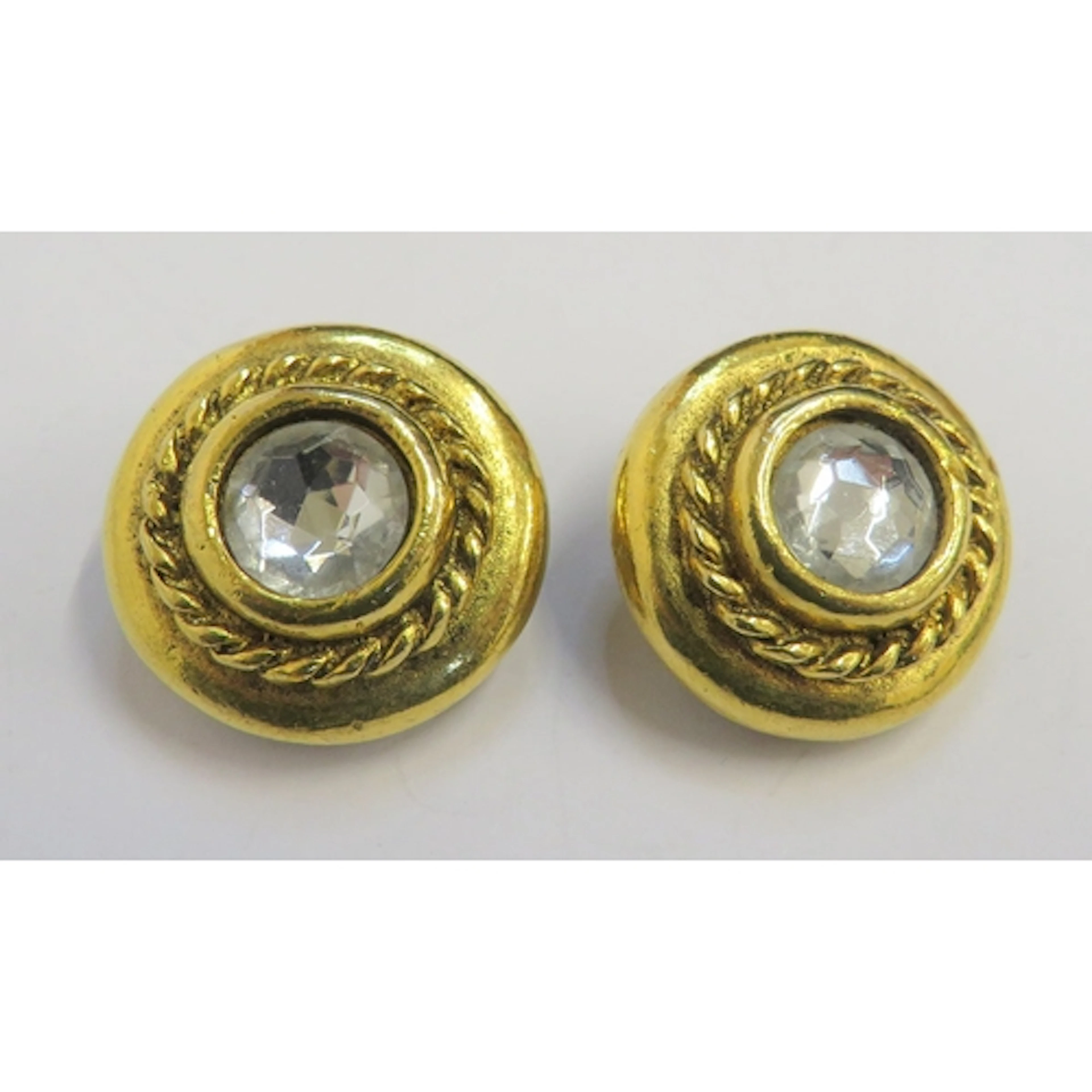 Pair Vintage 80s Style Statement Earrings, gold tone mount w...