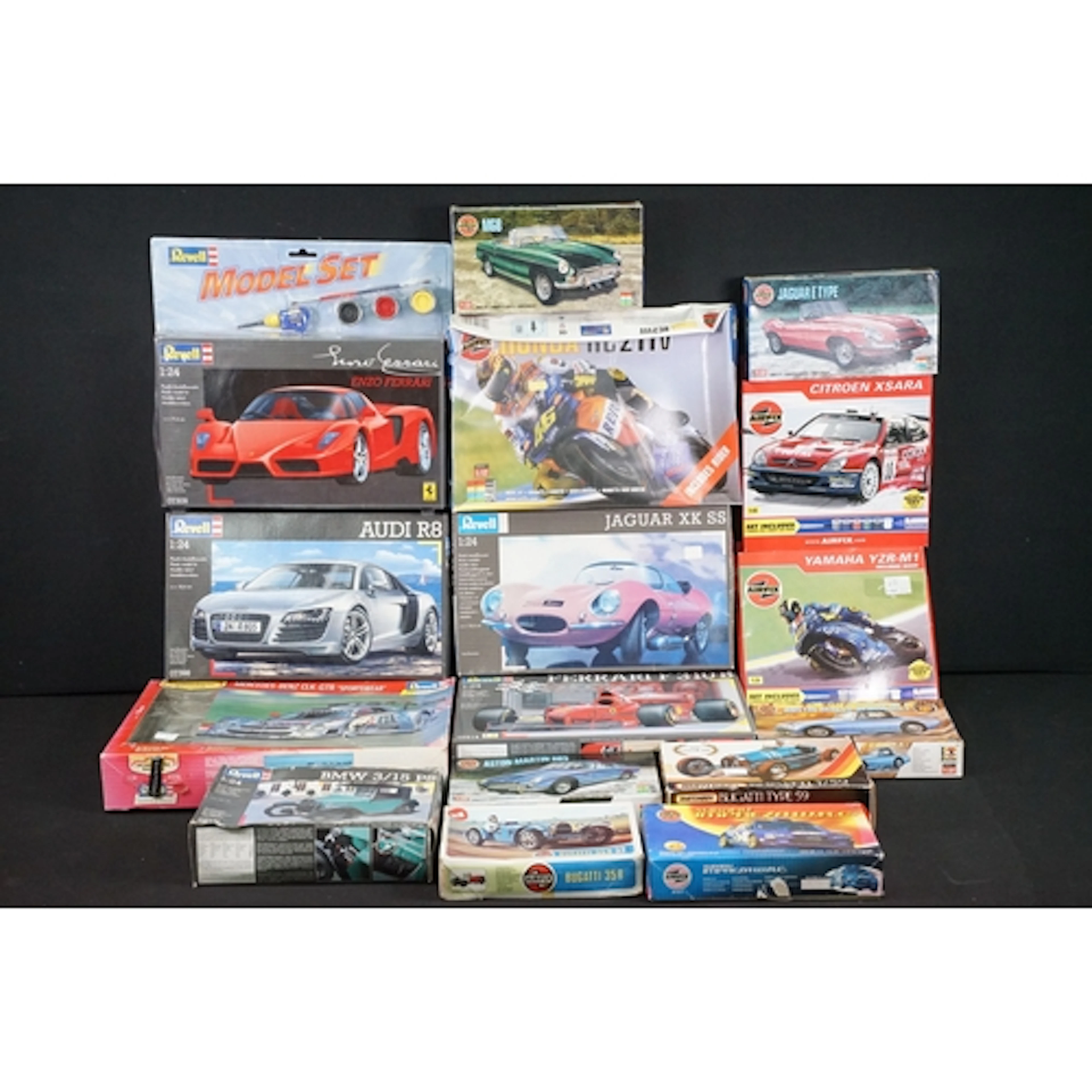 16 Boxed plastic road model kits to include part sealed Airf...