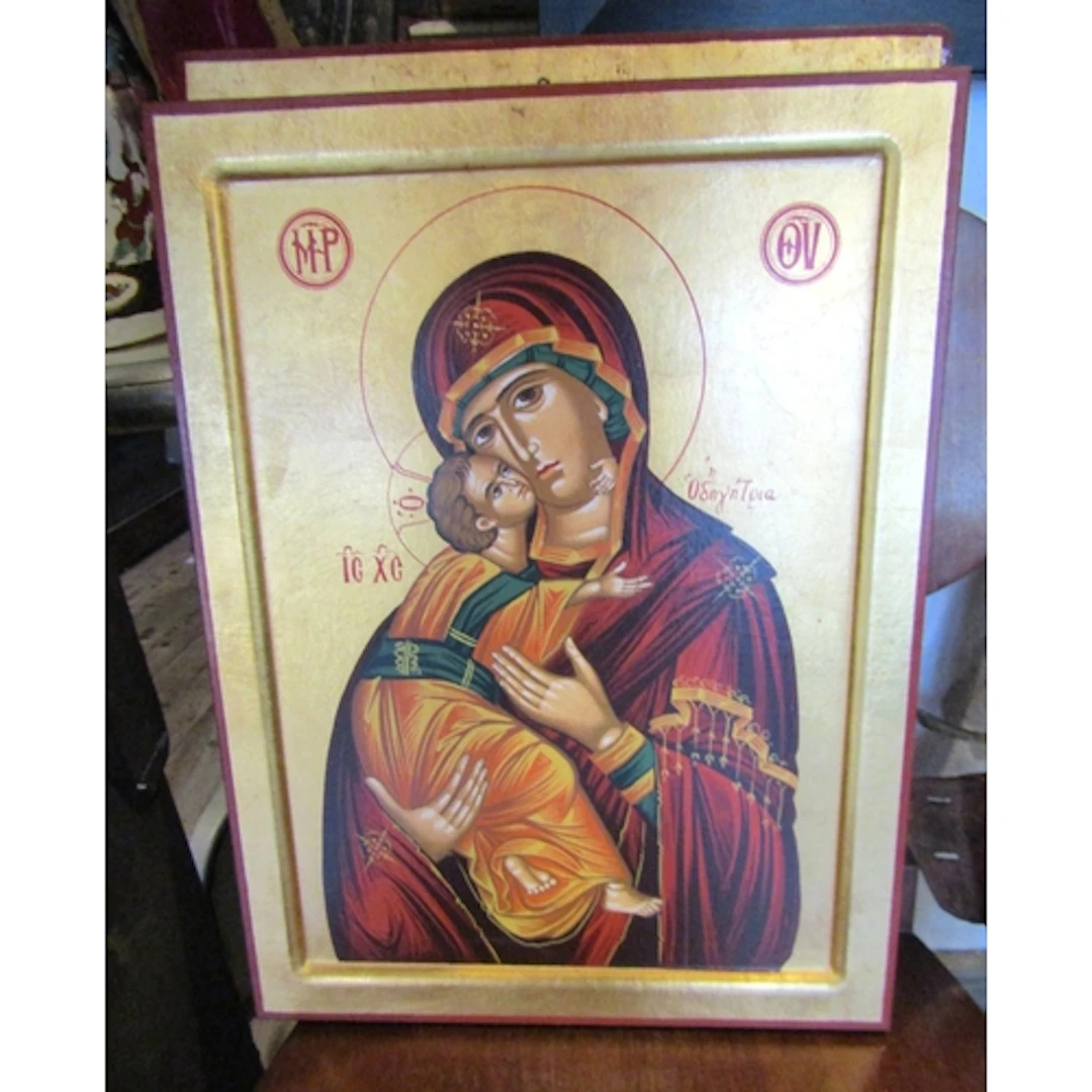 Cretan School Gilded Icon Approximately 18 Inches High x 12 ...