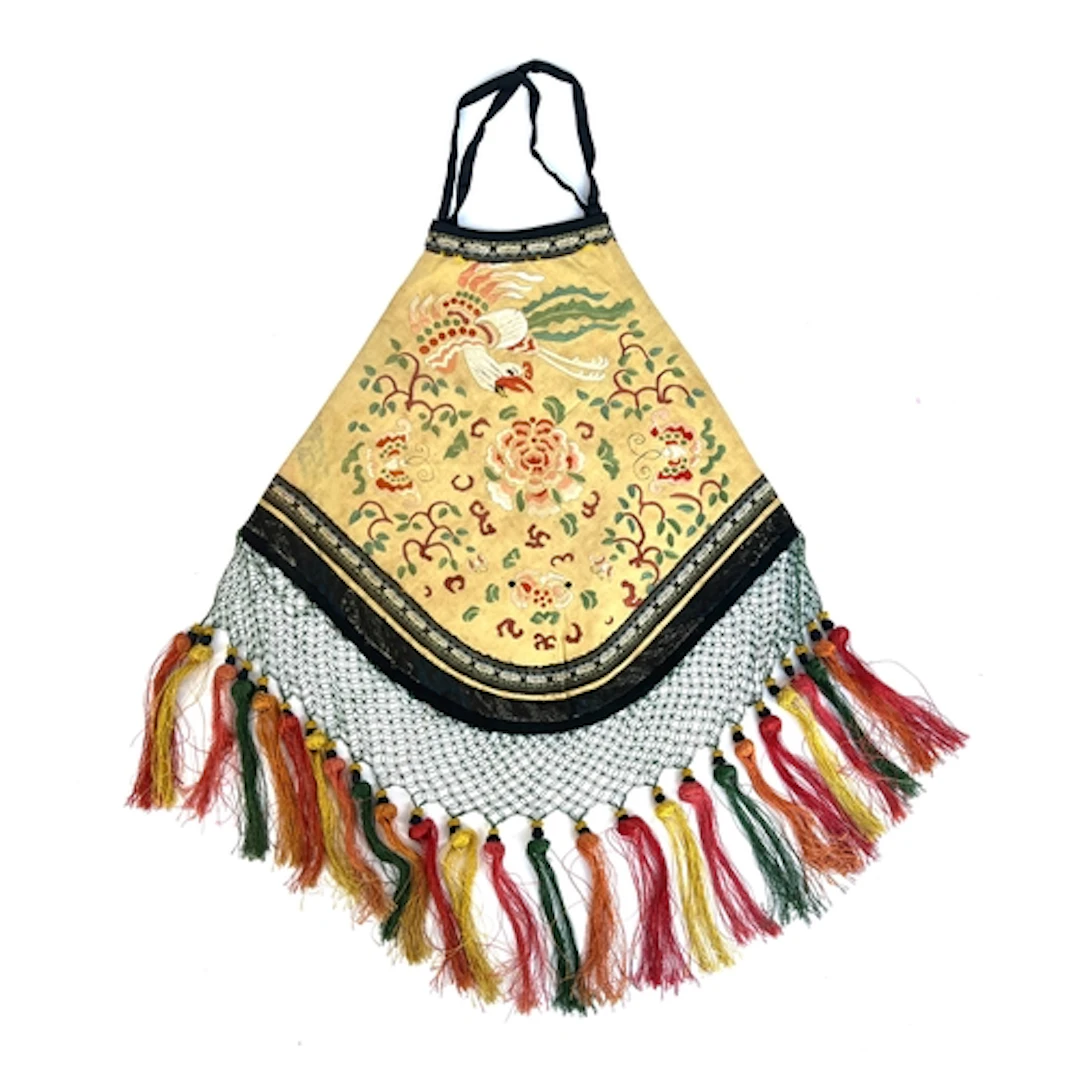 An antique Chinese silk Dudou, embroidered on tan silk with ...