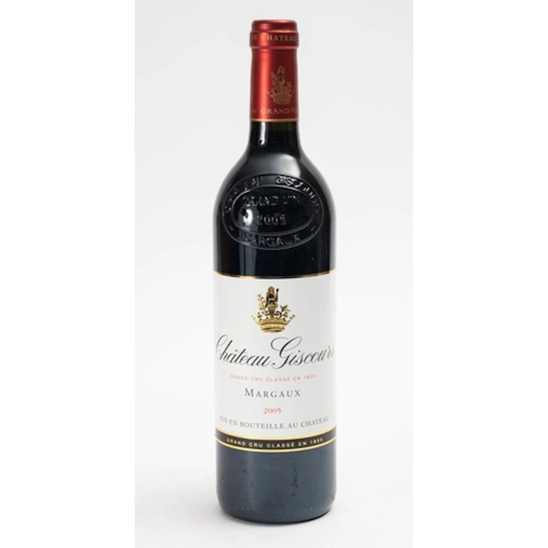 A bottle of Chateau Giscours, Margaux, 2005. Fill level to n...