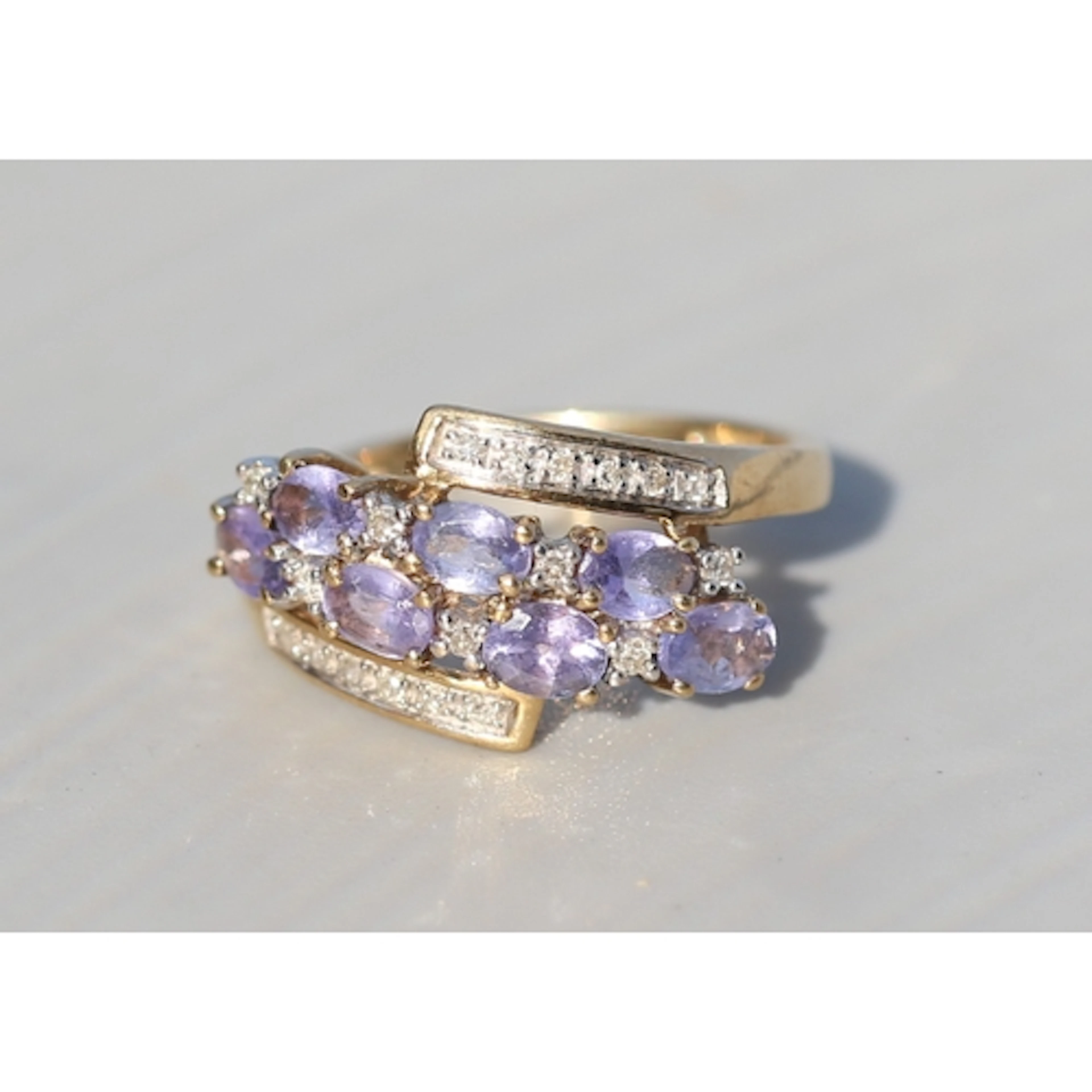 Tanzanite Seven Stone Set Wrap Around Form Ring with Diamond...