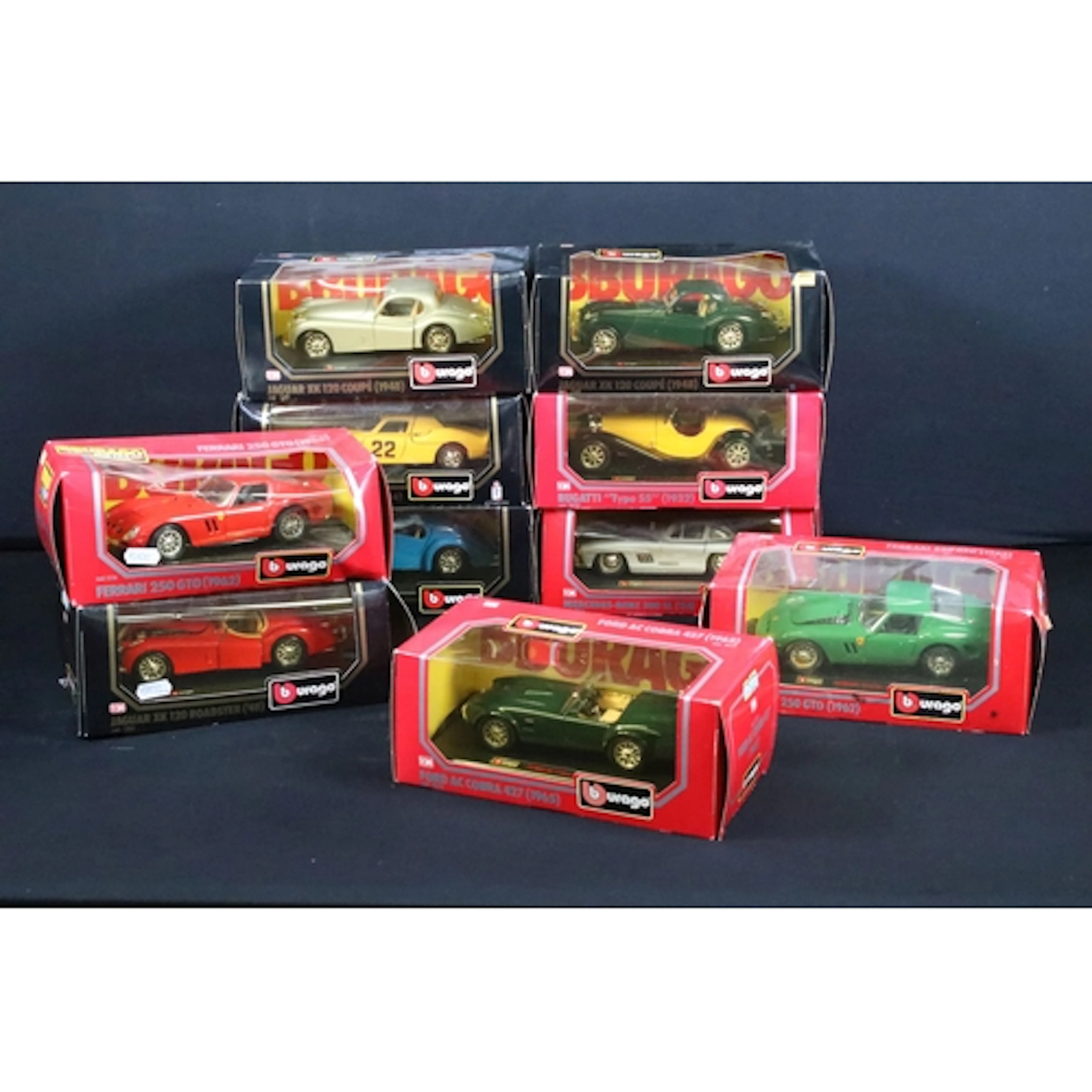 Ten boxed 1/24 Burago diecast models to include Ferrari 250 ...