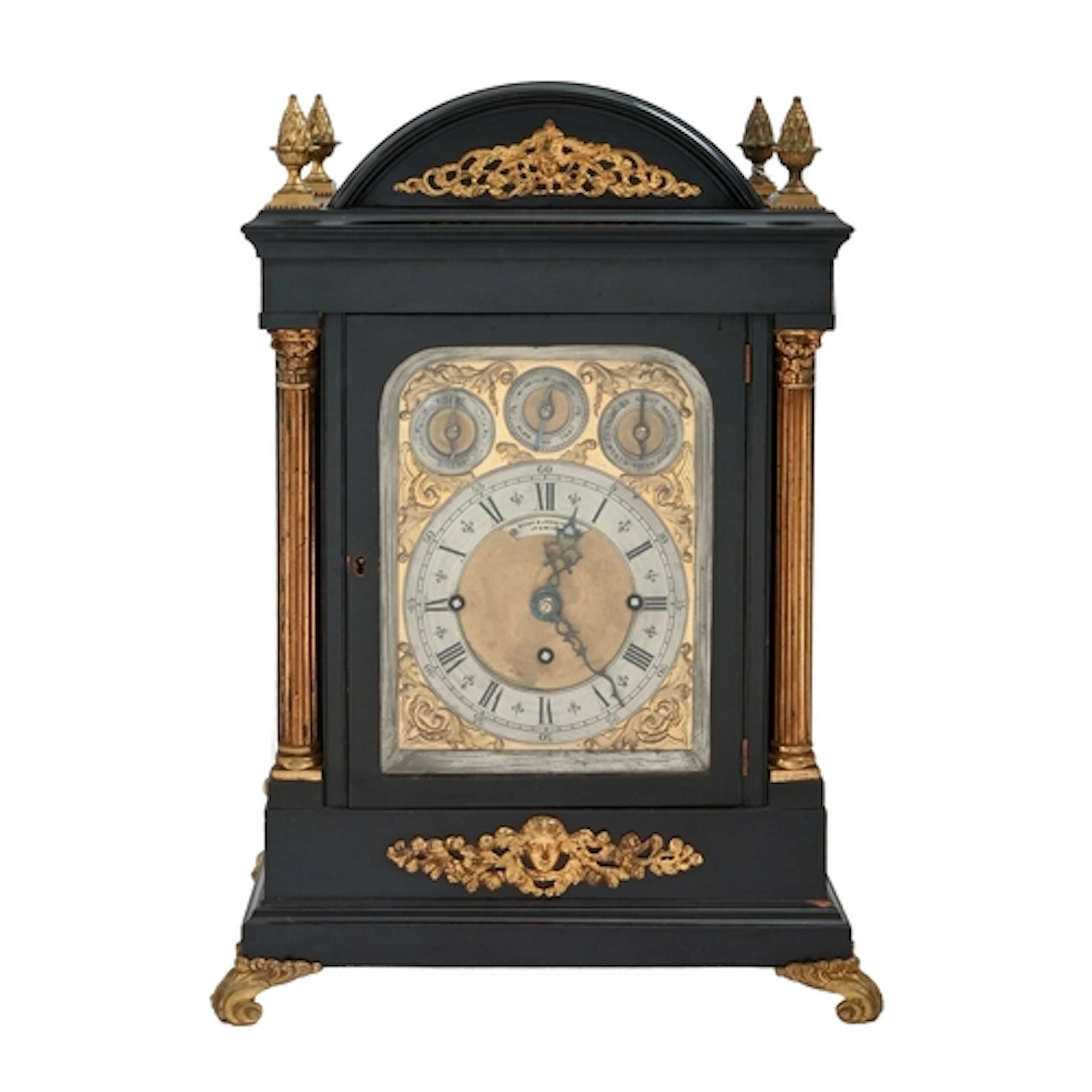 A Victorian gilt lacquered brass mounted and ebonised bracke...