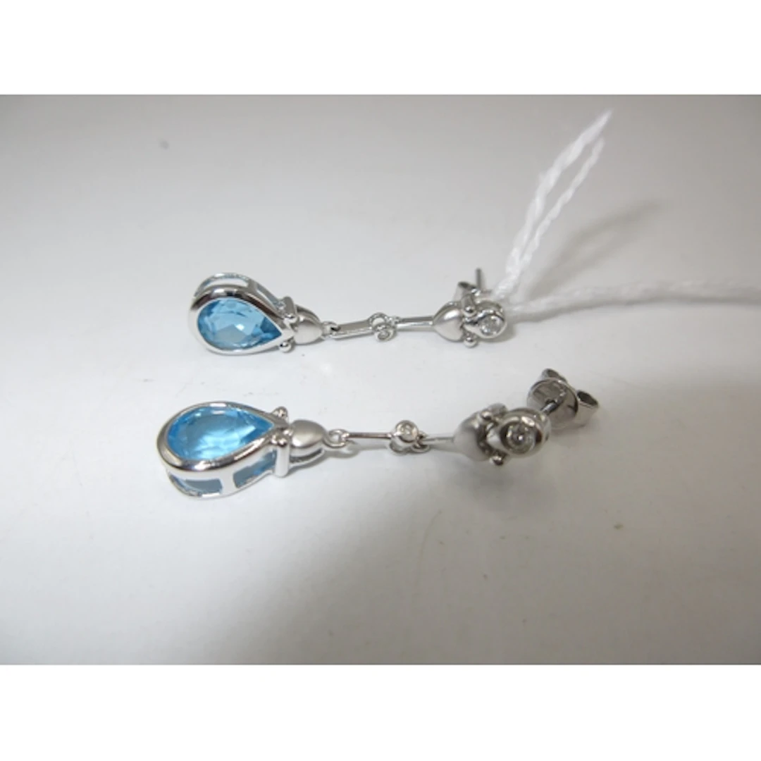 Pair of 18ct White Gold Diamond and Pale Blue Stone Drop Ear...