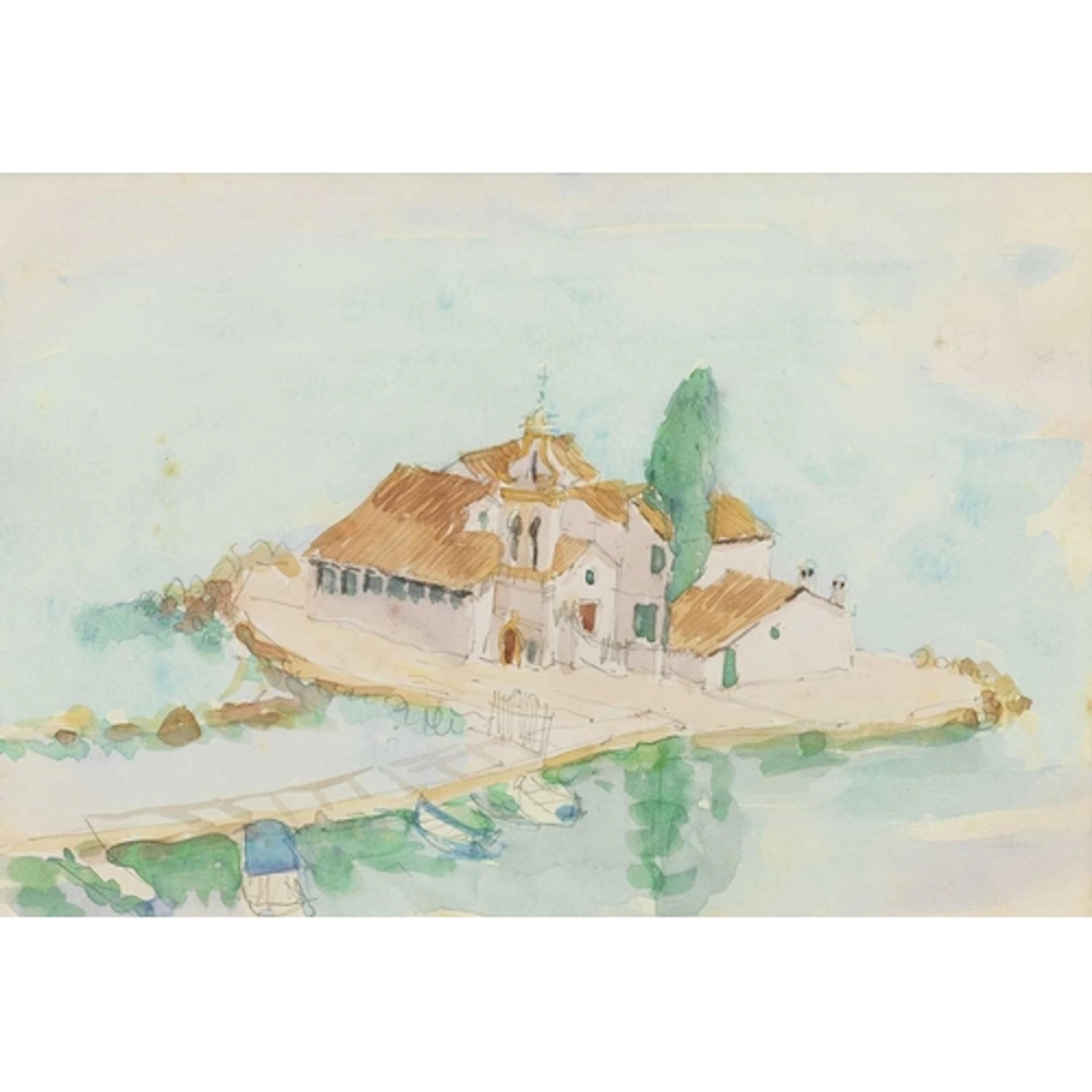 § John MILLER (1931-2002) Mouse Island - Corfu Gouache, stam...