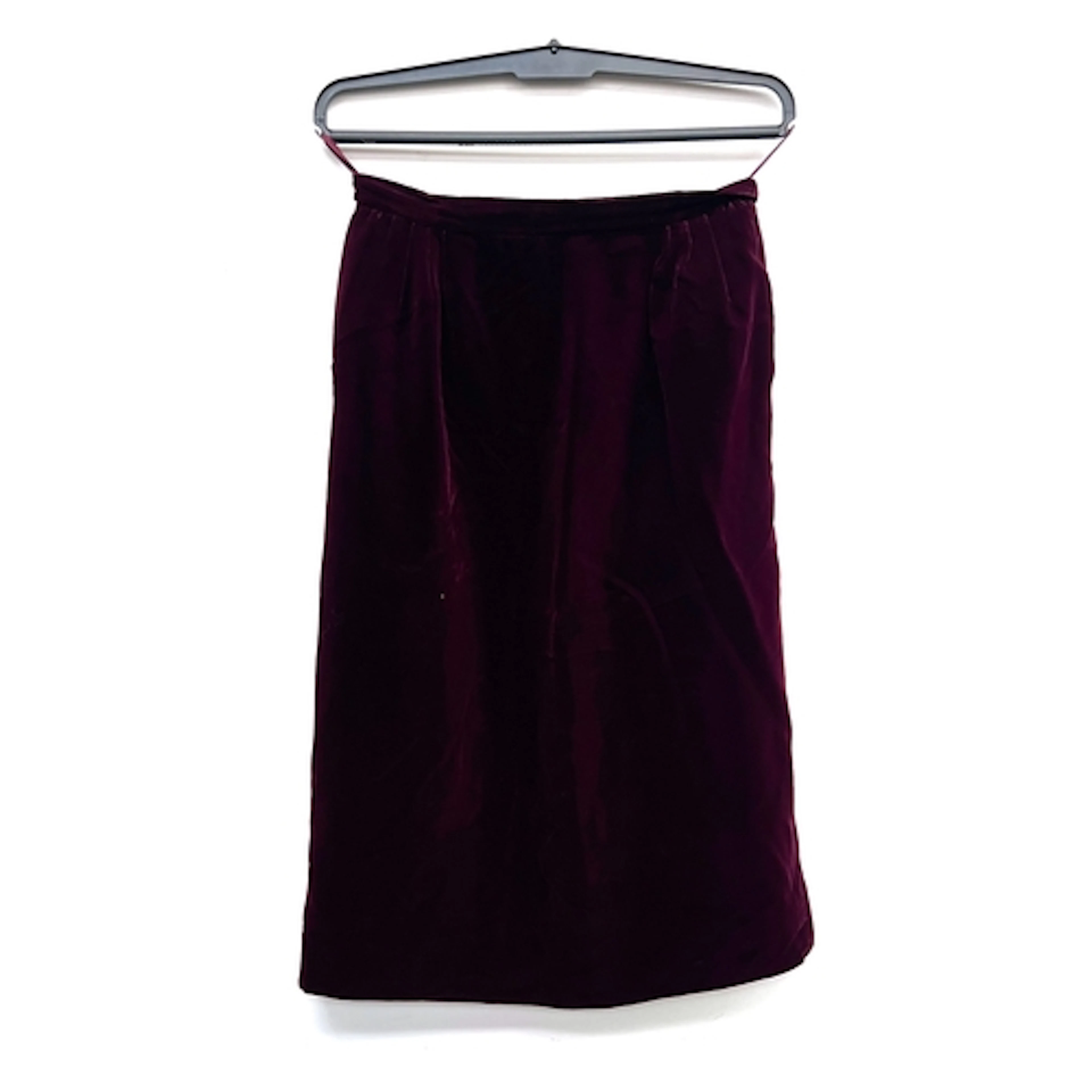 A burgundy velvet skirt, size 12; together with vintage petr...