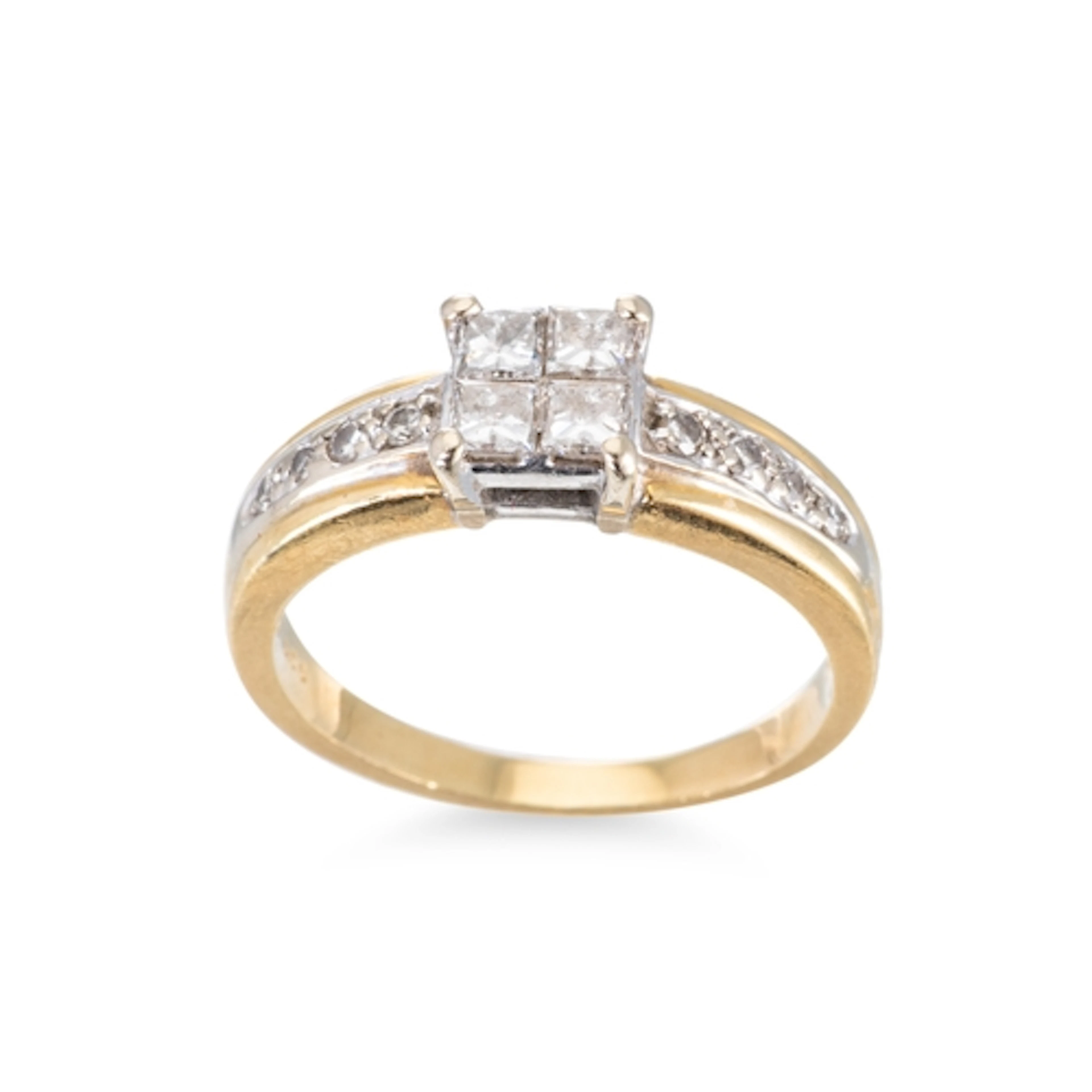 A DIAMOND CLUSTER RING, set with four princess cut diamonds ...