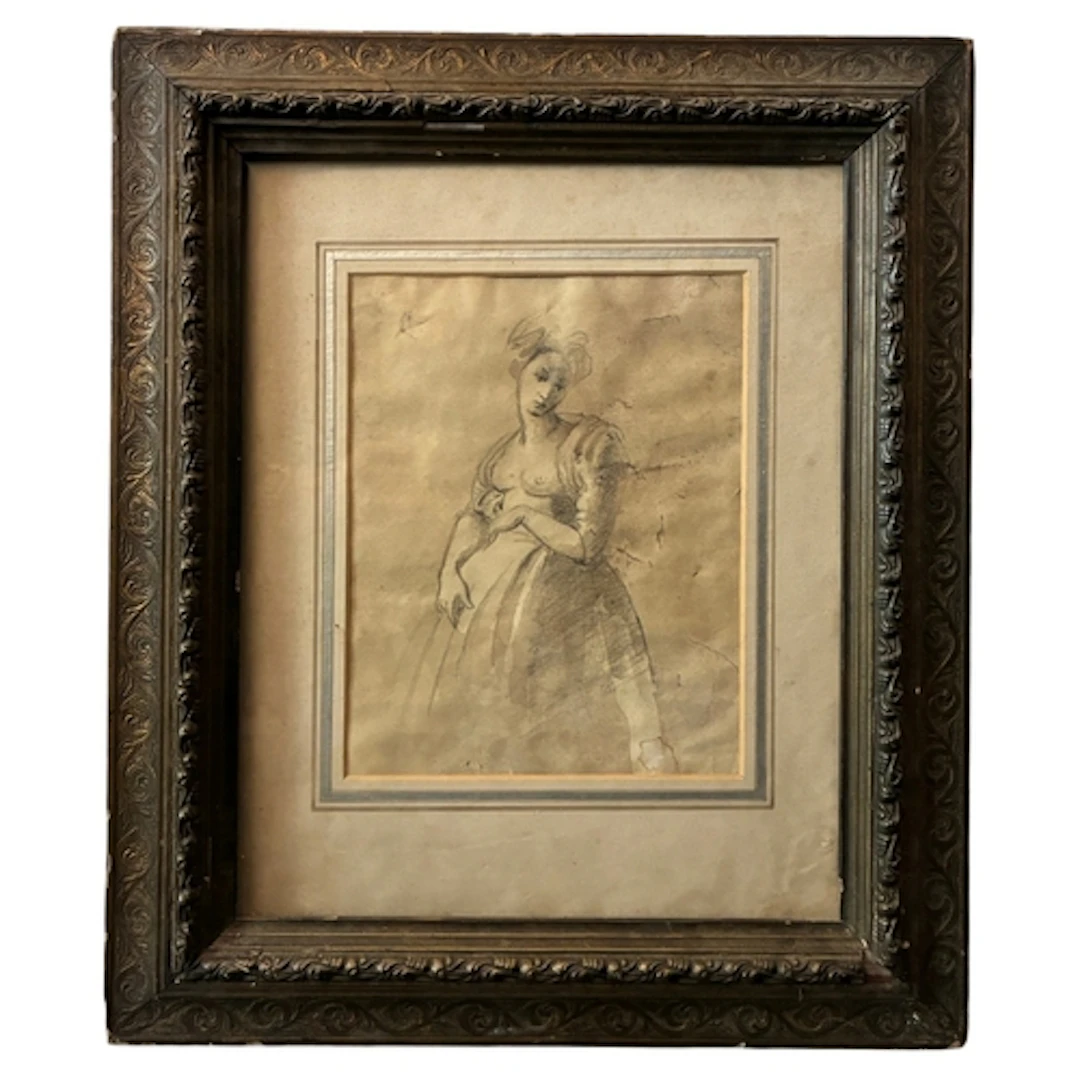 French School, 19th Century - Study of a female figure weari...